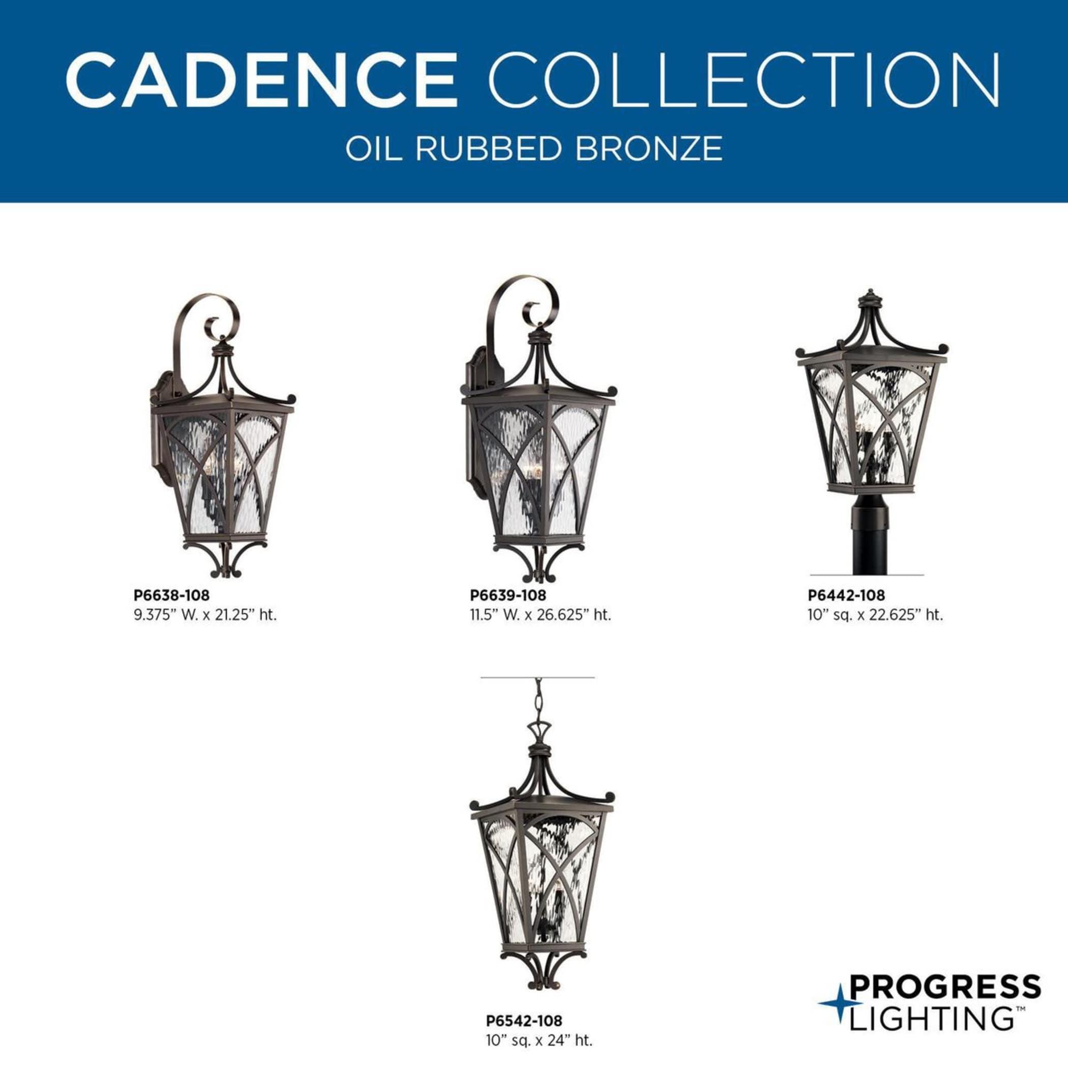 Progress Lighting Cadence 3-Light Wall Lantern, Oil Rubbed Bronze, Glass, Mediterranean Style, Clear Water Glass Panels