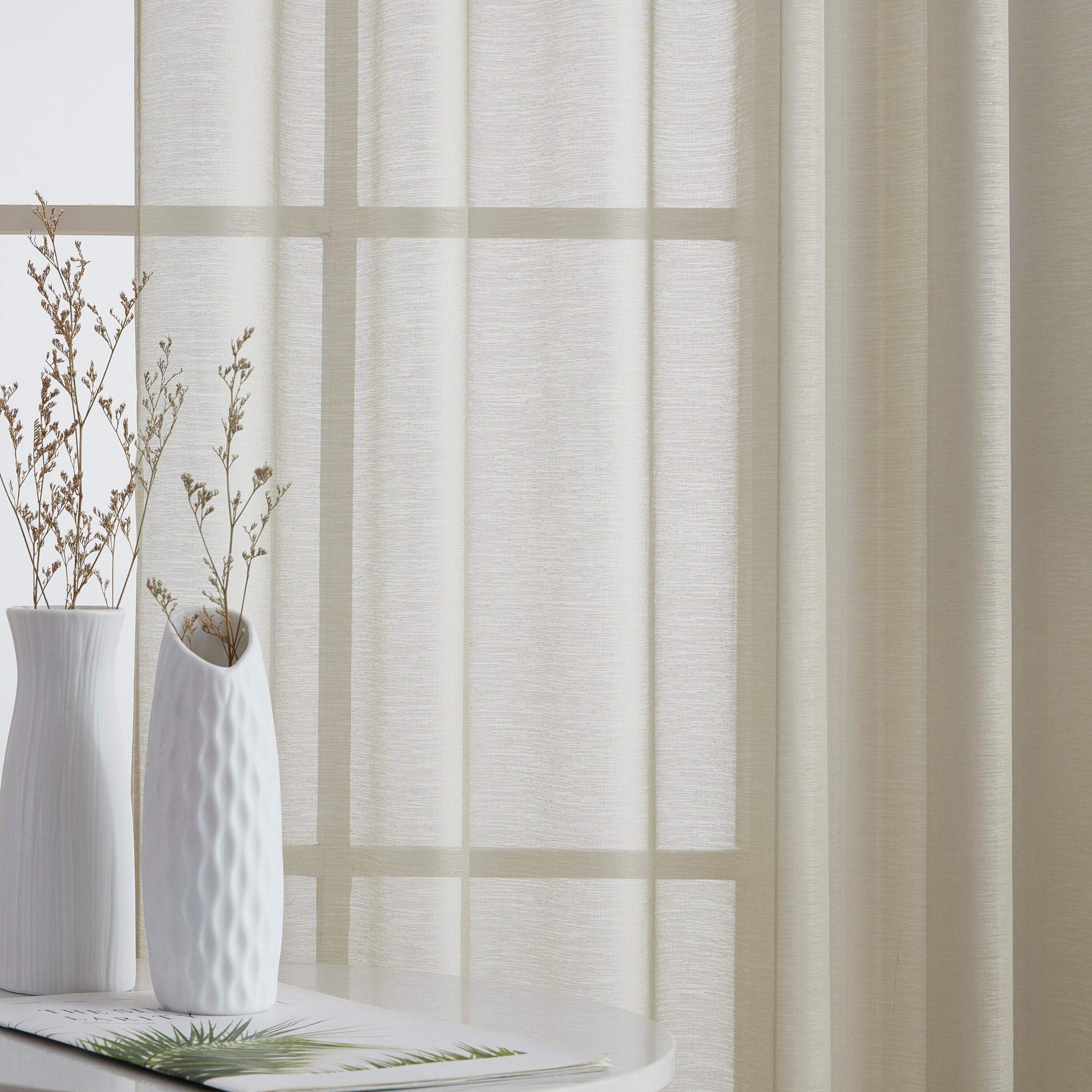 HLC.ME Lauren Semi Sheer Light Filtering Transparent Pocket Top & Back Tab Lightweight Window Curtain Panels, Set of 2 - Beige, 54 W x 63 L