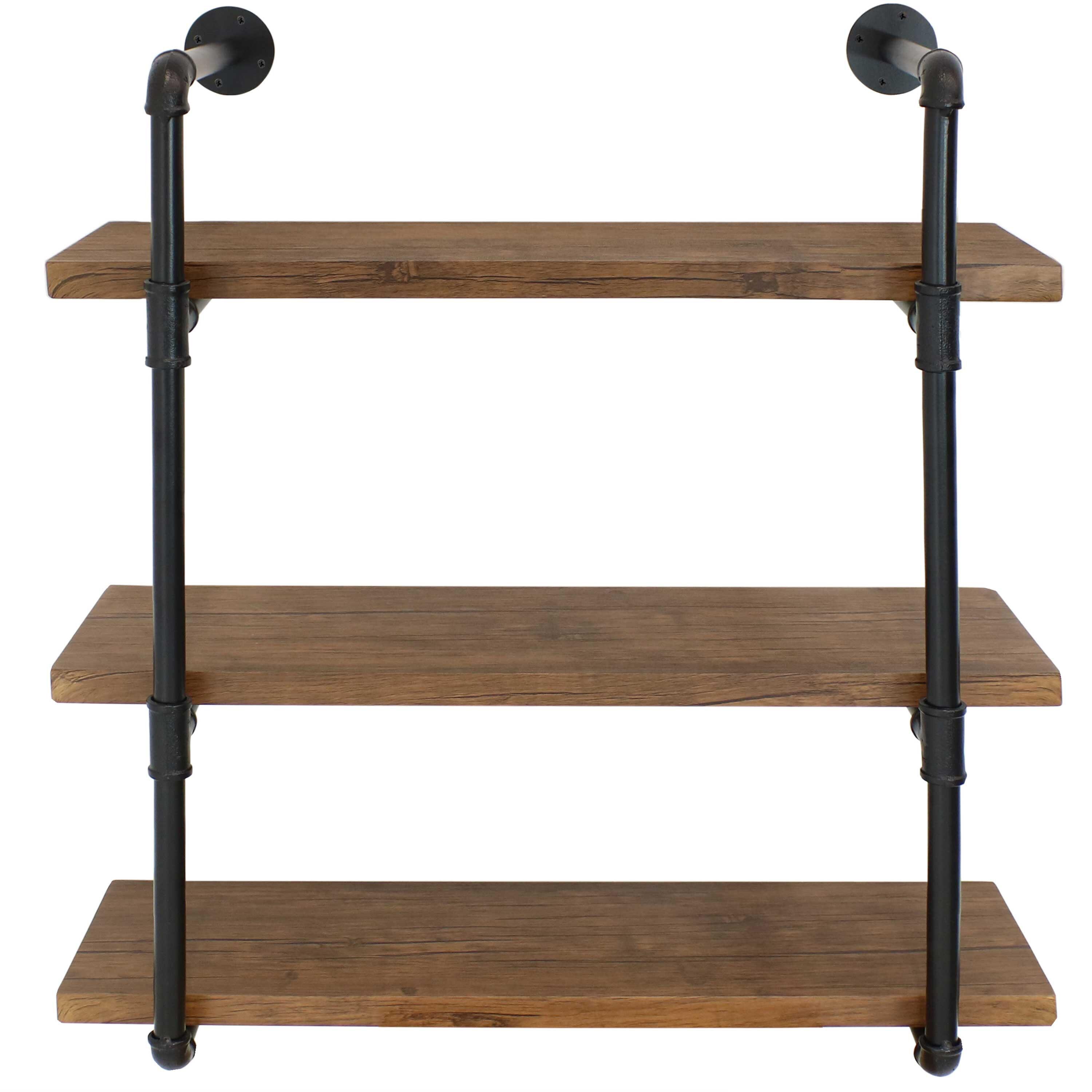 Sunnydaze 3 Shelf Industrial Style Pipe Frame Wall-Mounted Floating Shelf with Wood Veneer Shelves