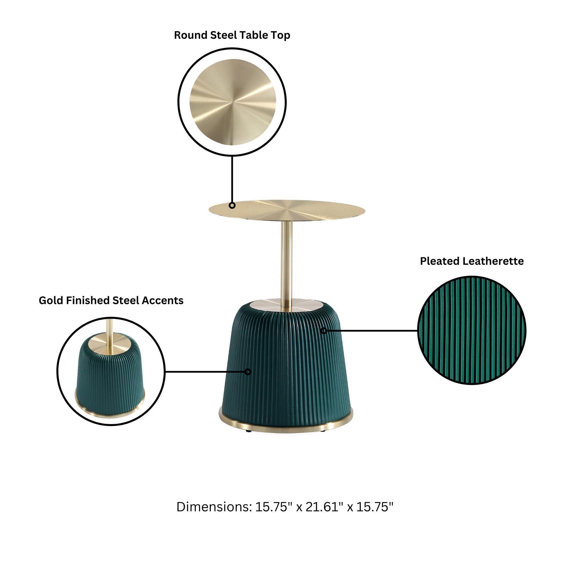 Manhattan Comfort Anderson Modern Leatherette Upholstered End Table with Gold Tabletop Green: Stainless Steel, No Assembly Required