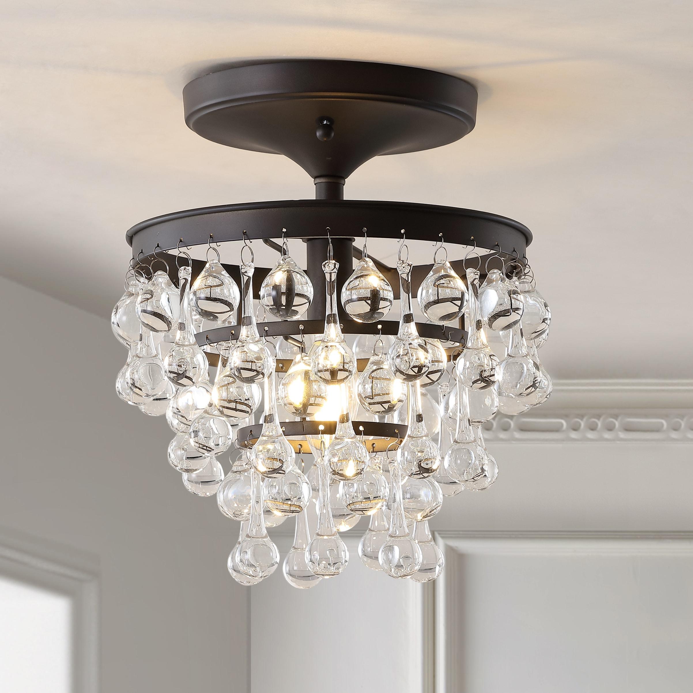 JONATHAN Y Toronto 10" Metal/Crystal LED Flush Mount, Oil Rubbed Bronze