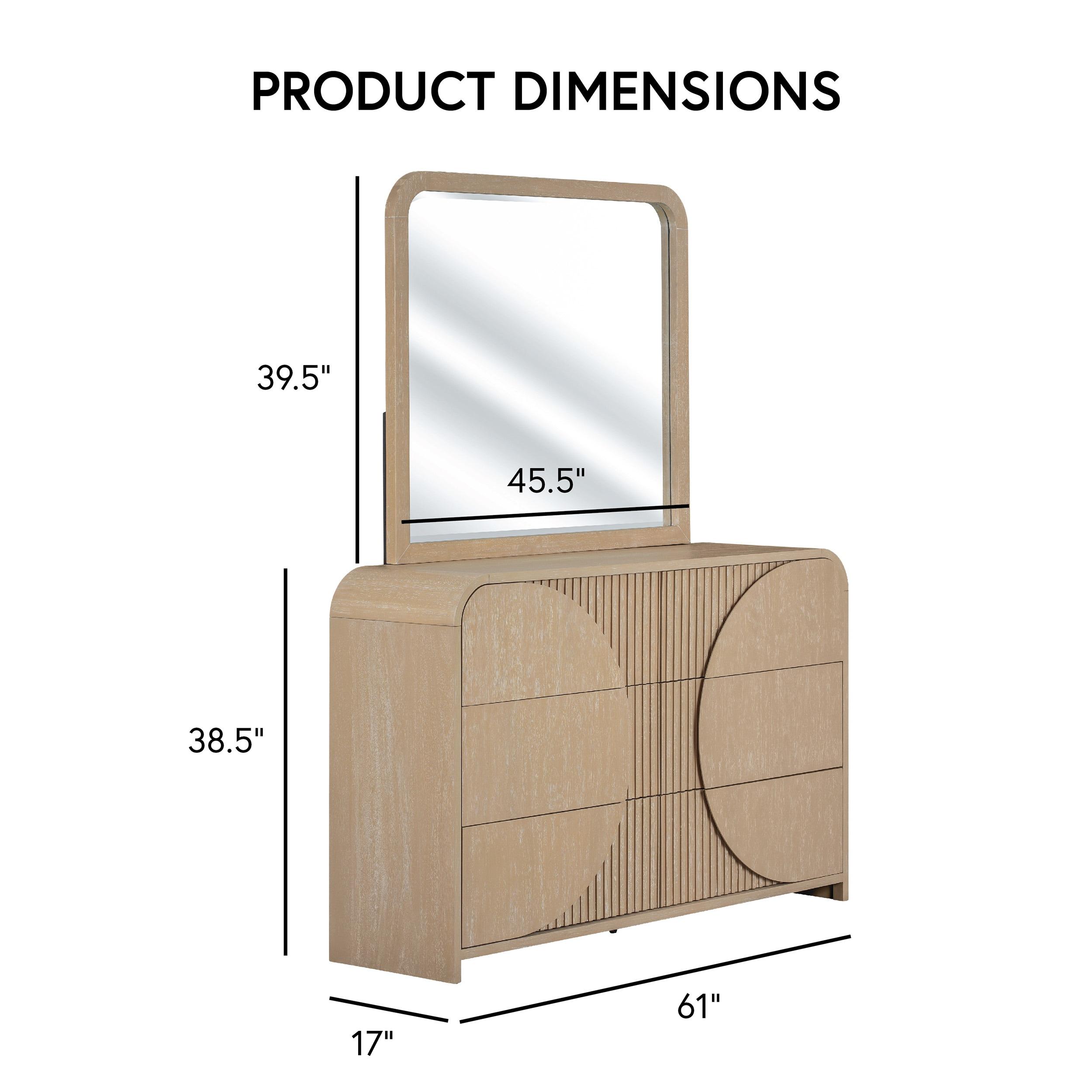 Furniture of America Tissen Modern Solid Wood 5-Piece Queen Bedroom Set with USB Ports, Reeded Panels, Curved Edges and Beveled Mirror, Box Spring Needed, Natural