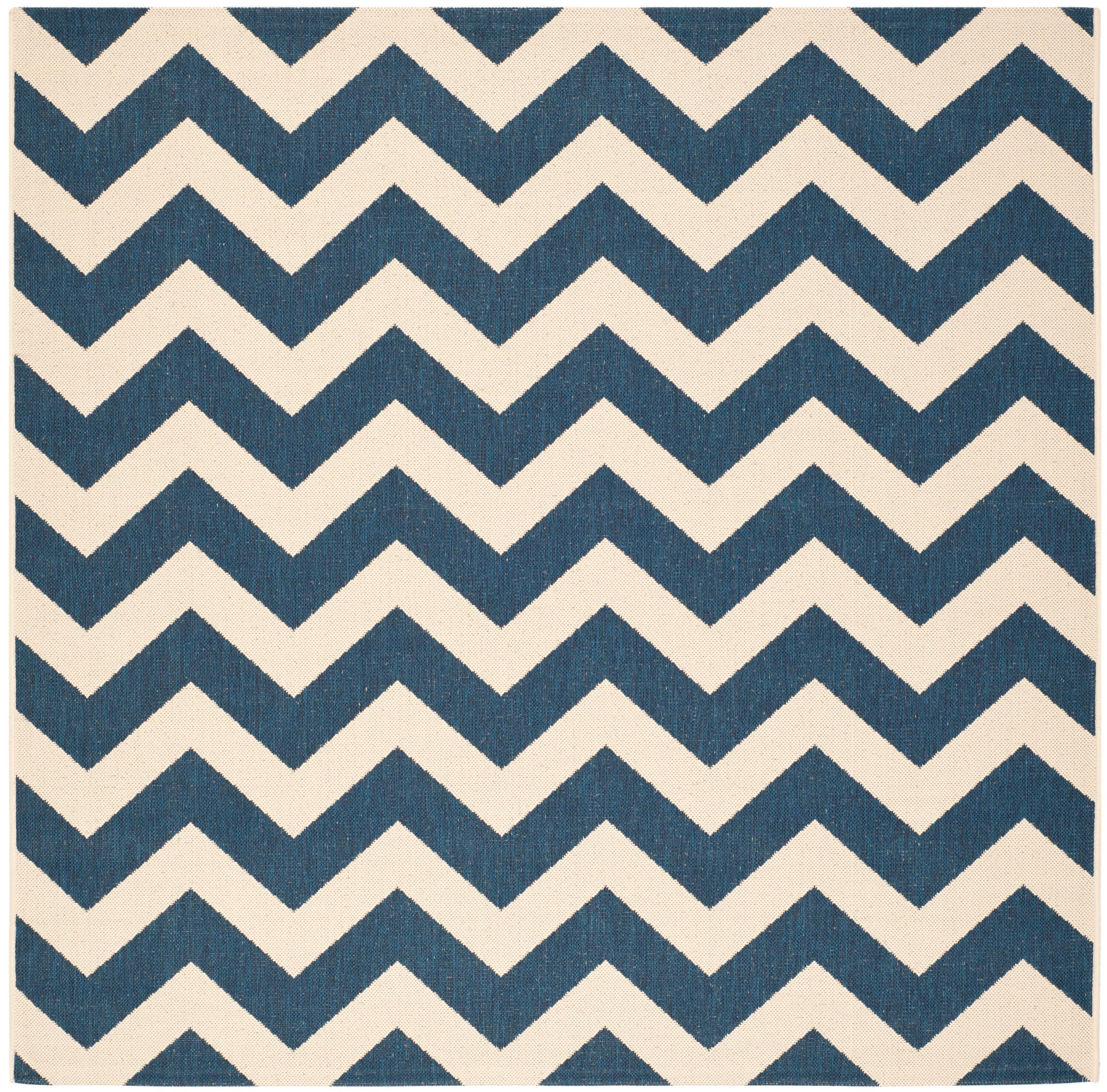 Courtyard CY6244 Power Loomed Indoor and Outdoor Area Rug - Navy/Beige - 5'3"x5'3" - Safavieh