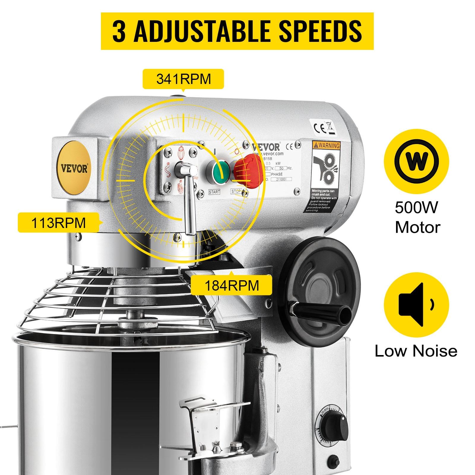 VEVOR 15-Quart Silver Stainless Steel Commercial Stand Mixer