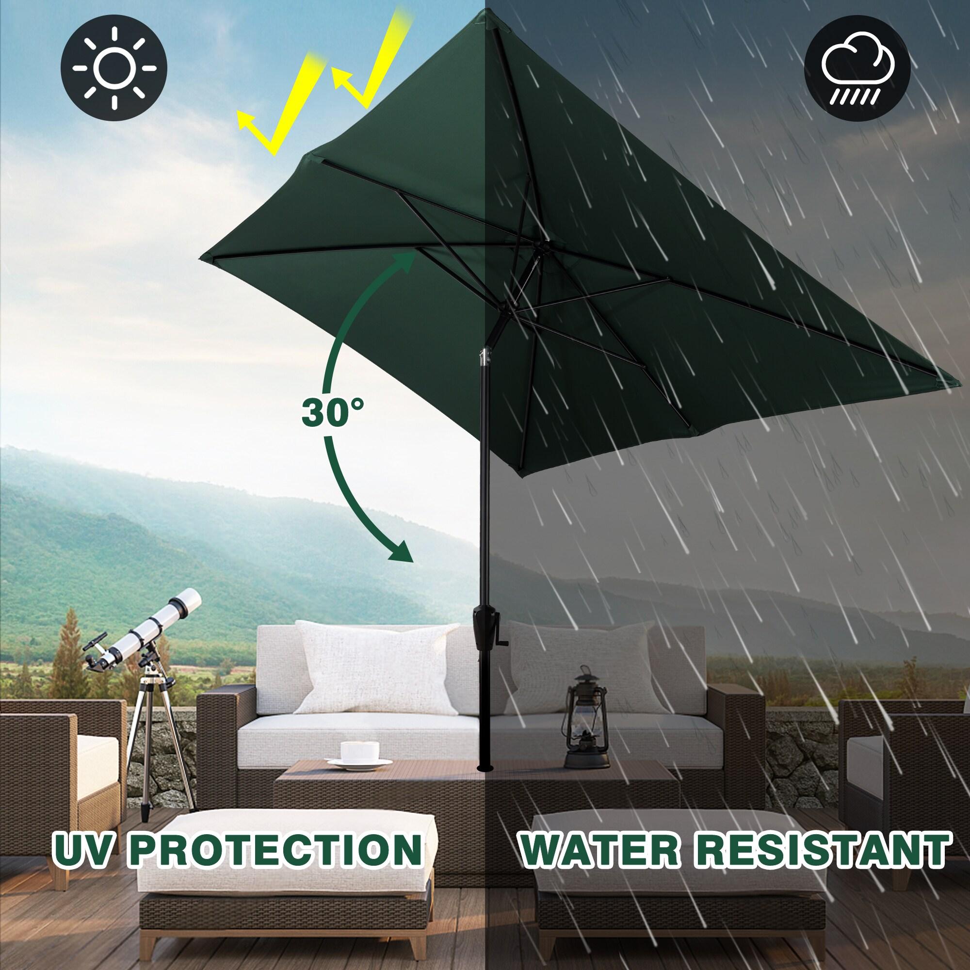Sun-Ray 6.6x10 FT Rectangular Patio Umbrella with Push-Button Tilt and Hand Crank Canopy Lift, Table Umbrella with Solution Dyed Navy Fabric for Porch, Deck, Garden, and Swimming Pool, Hunter Green
