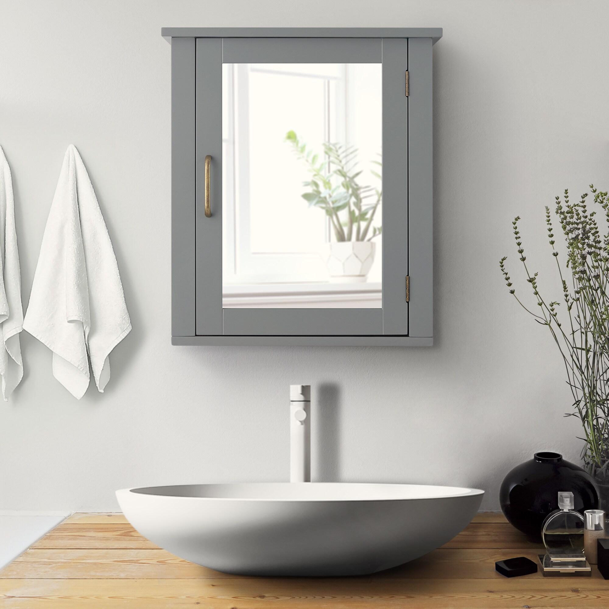 Greyleigh™ Church Strett Removable Wall Medicine Cabinet with Mirrored Door and Adjustable Shelf, Gray Modern Storage for Bathrooms