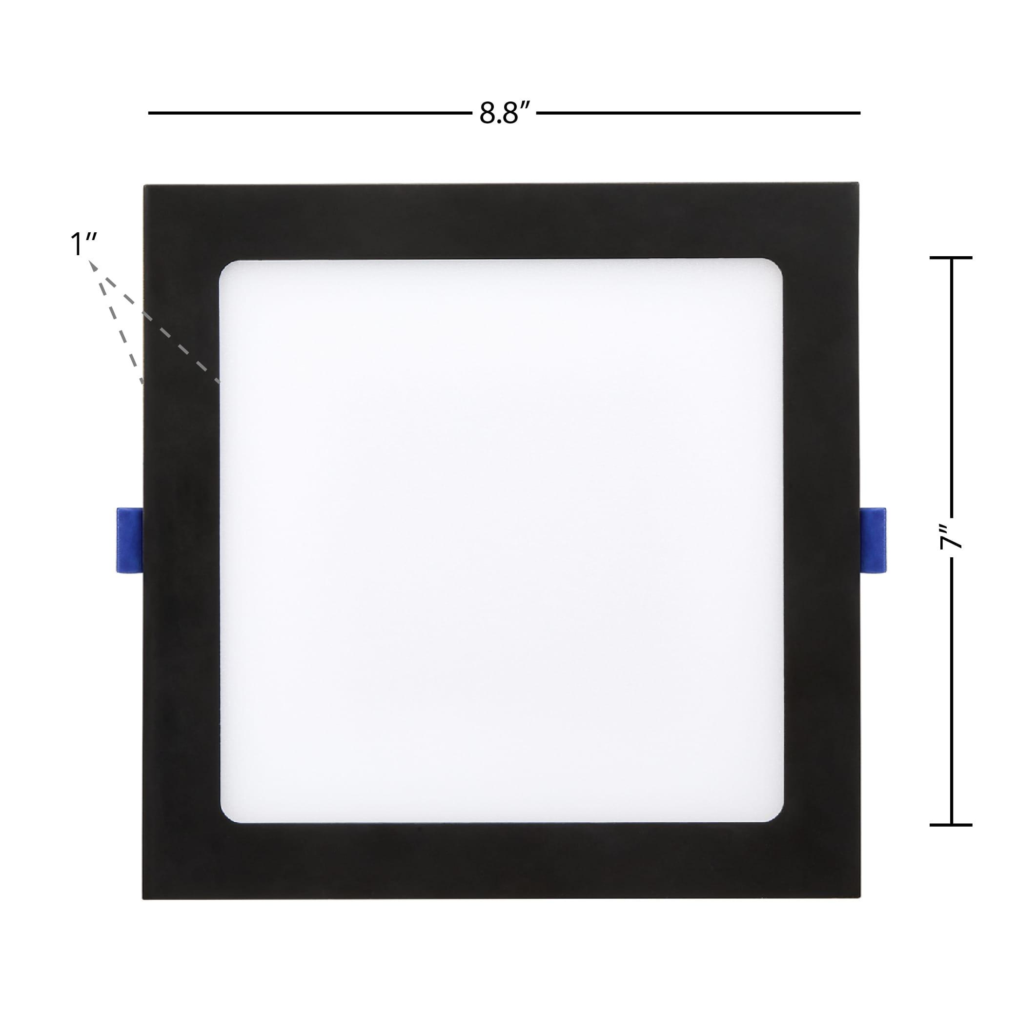 Maxxima 8 in. 5CCT Square Recessed LED Downlight, 1400 Lumens Slim Flat Panel Color Selectable 2700K/3000K/3500K/4000K/5000K, Dimmable, Canless IC Rated, Black Trim, J-Box Included