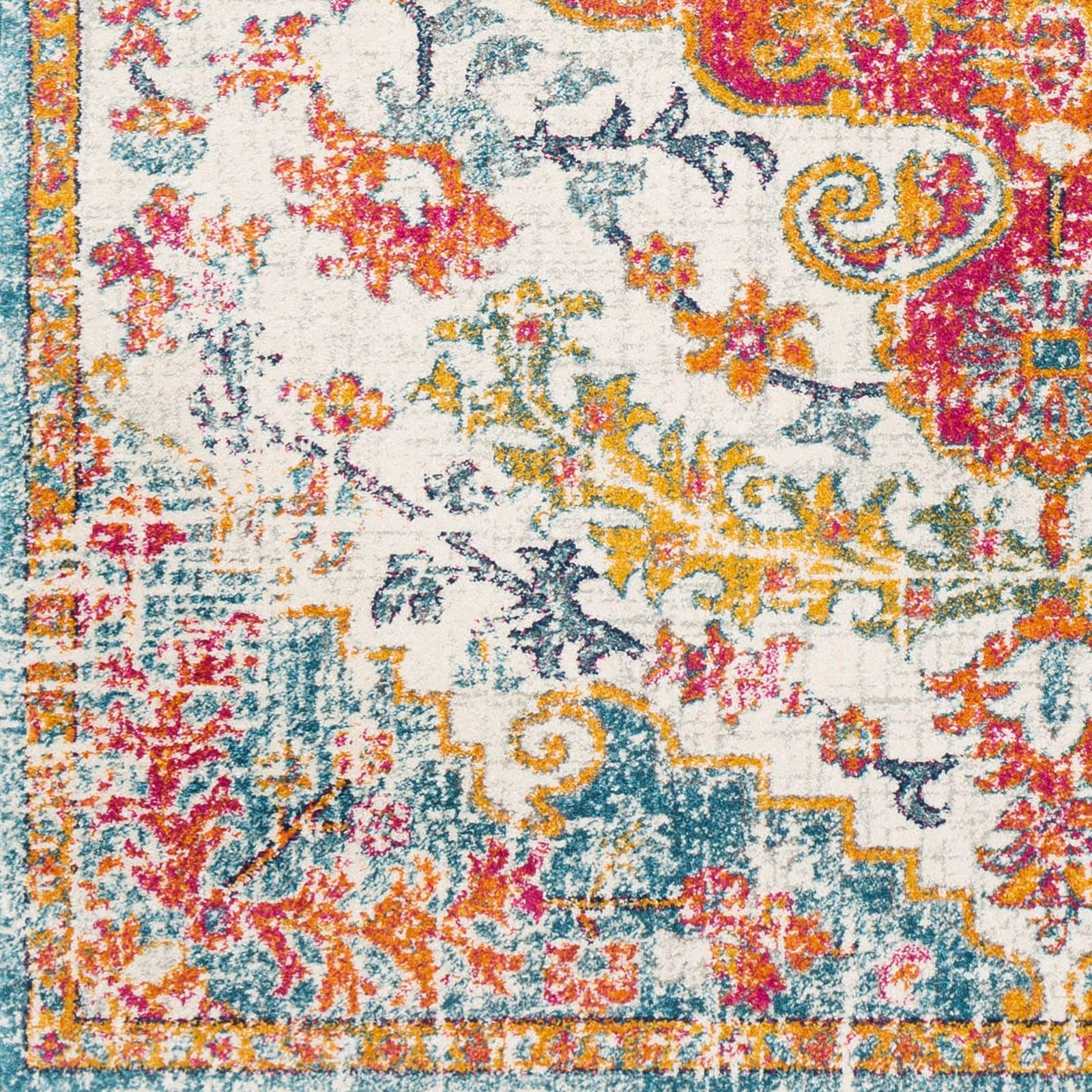 Livabliss Harput Vintage Medallion Area Rug,2' x 2'11",Orange/Aqua