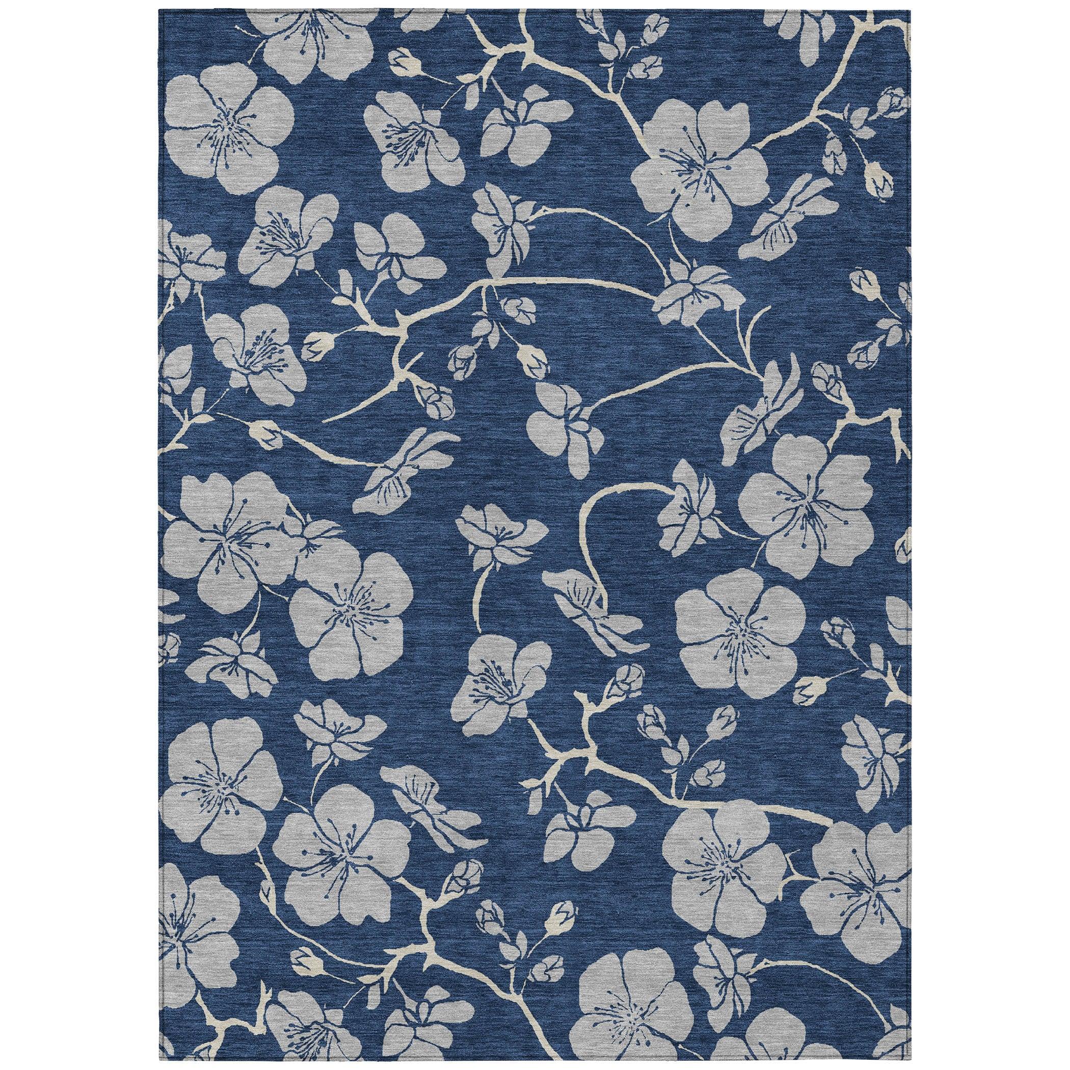 Machine Washable Indoor/Outdoor Chayden ACN1034 Navy 3' x 5' Rug