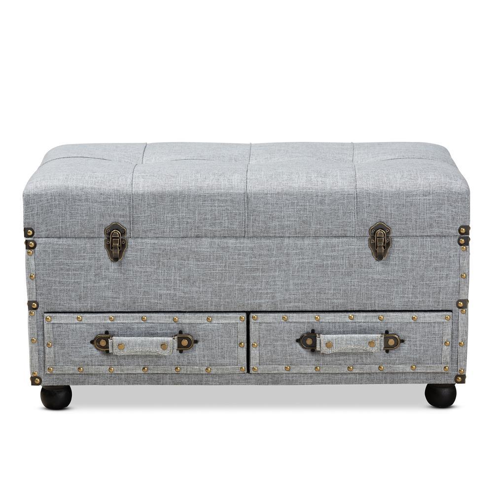Flynn Fabric Upholstered 2 Drawer Storage Trunk Ottoman Gray/Black - Baxton Studio