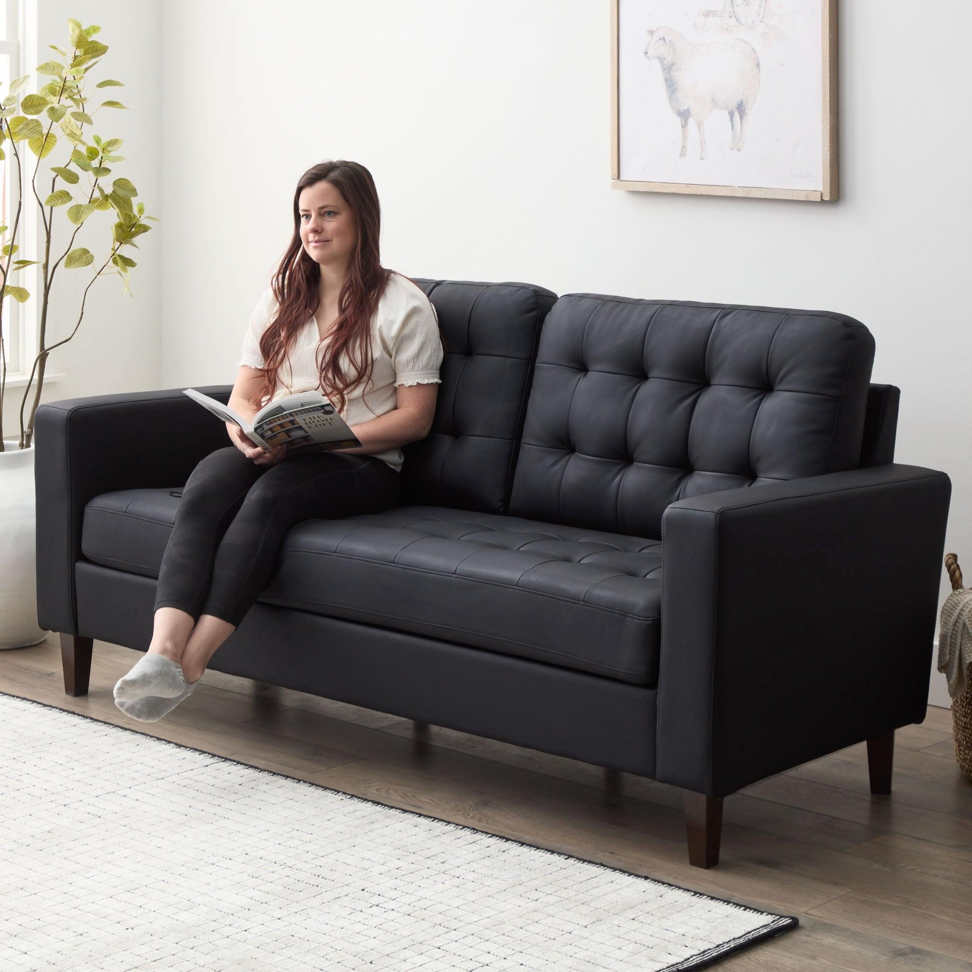 76” Brynn Upholstered Square Arm Sofa with Buttonless Tufting - Brookside Home