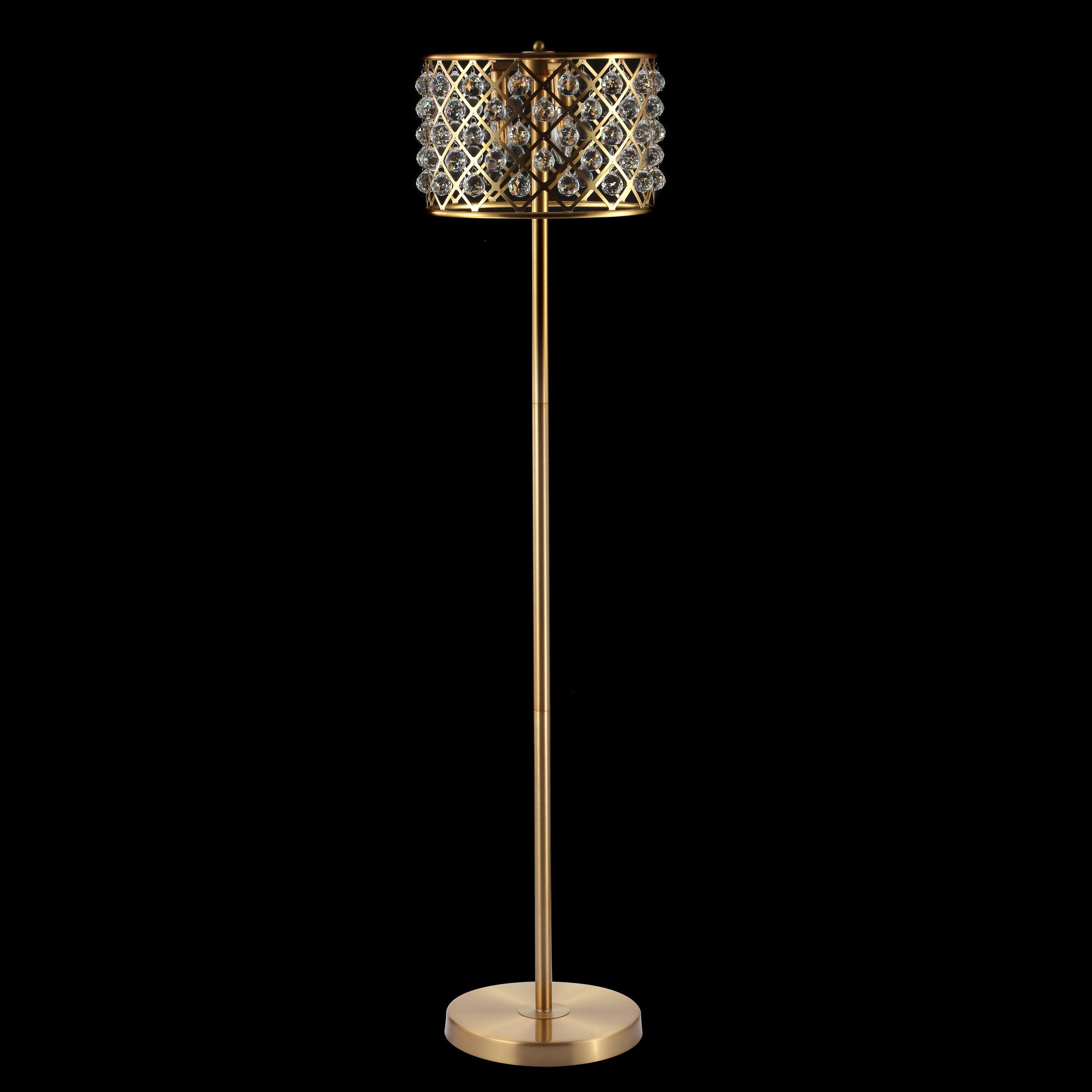 JONATHAN Y JYL9000A Elizabeth 60" Crystal/Metal LED Floor Lamp, Contemporary, Transitional for living room, dinning room, bedroom, office Bulb Included, Brass Gold/Clear