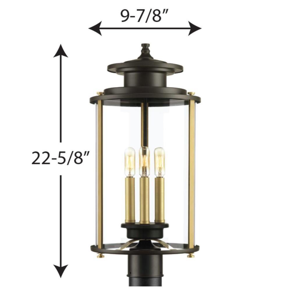 Progress Lighting, Squire Collection, 3-Light Post Lantern, Antique Bronze, Clear Glass Shade