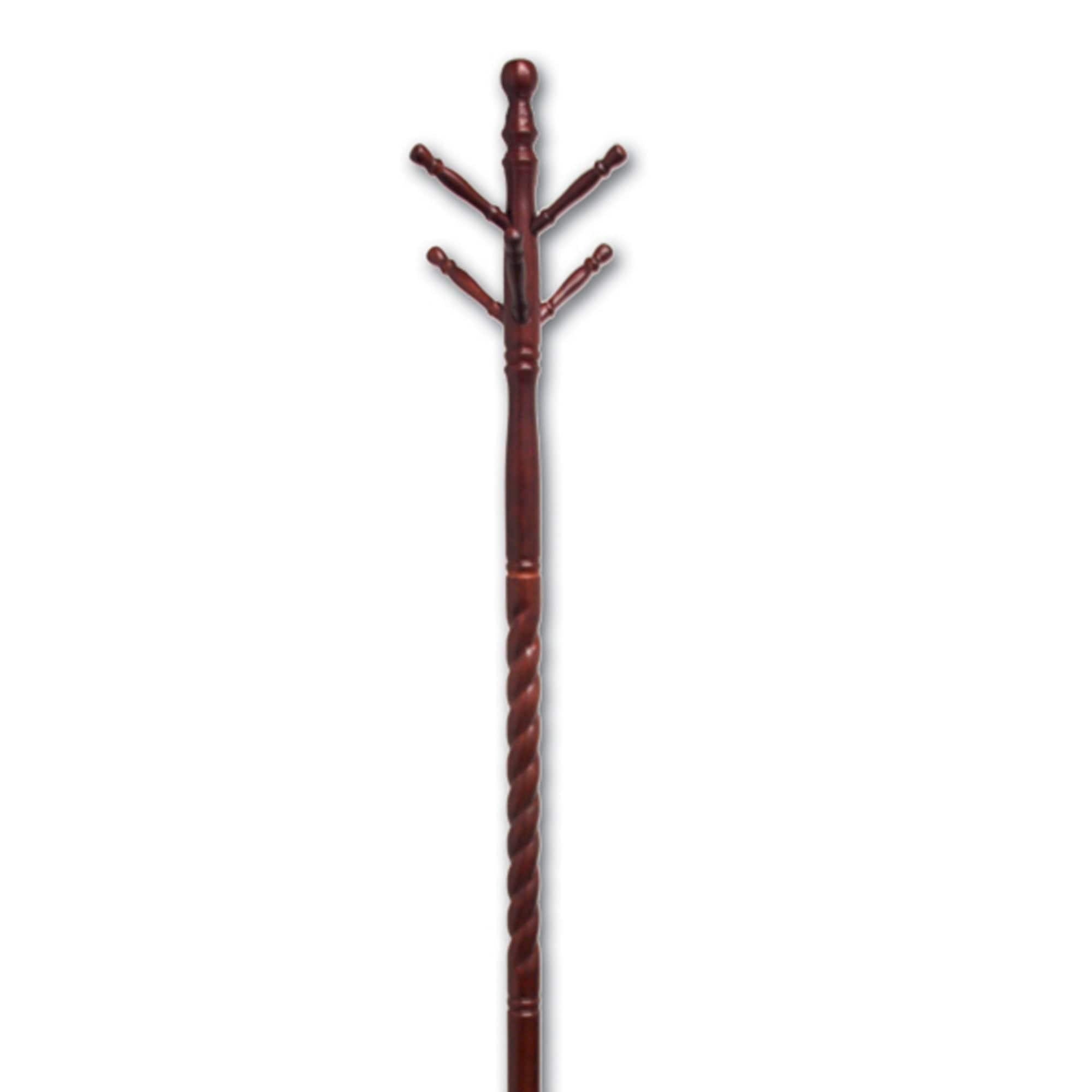 71.5" Cherry Wood Standing Coat Rack with Twist Design
