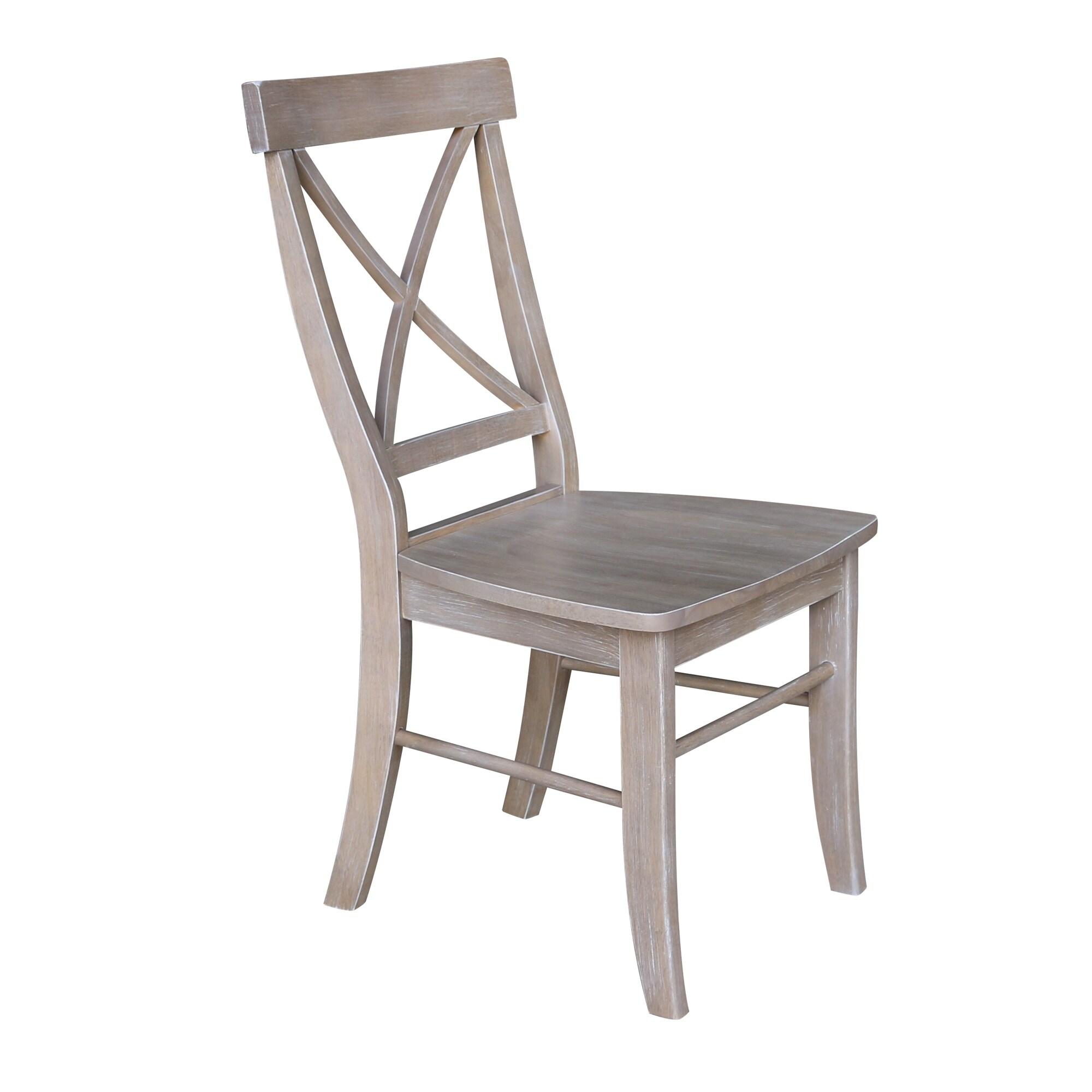 Set of 2 X Back Chairs with Solid Wood Seat Washed Gray/Taupe - International Concepts