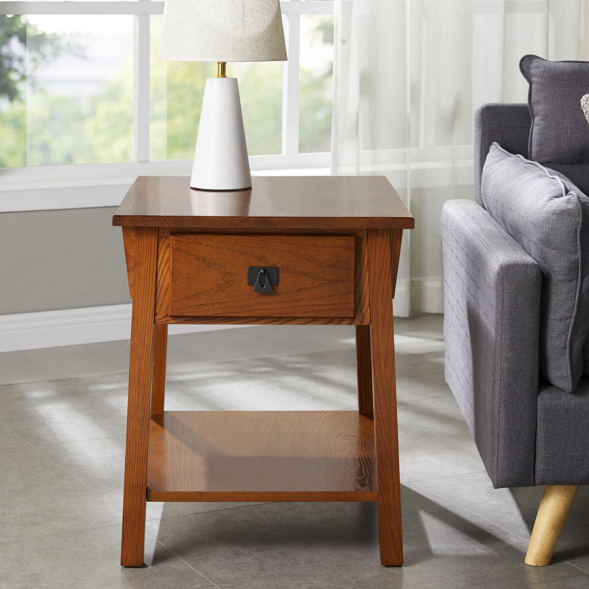 Mission Solid + Manufactured Oak Wood Side Table in Russet