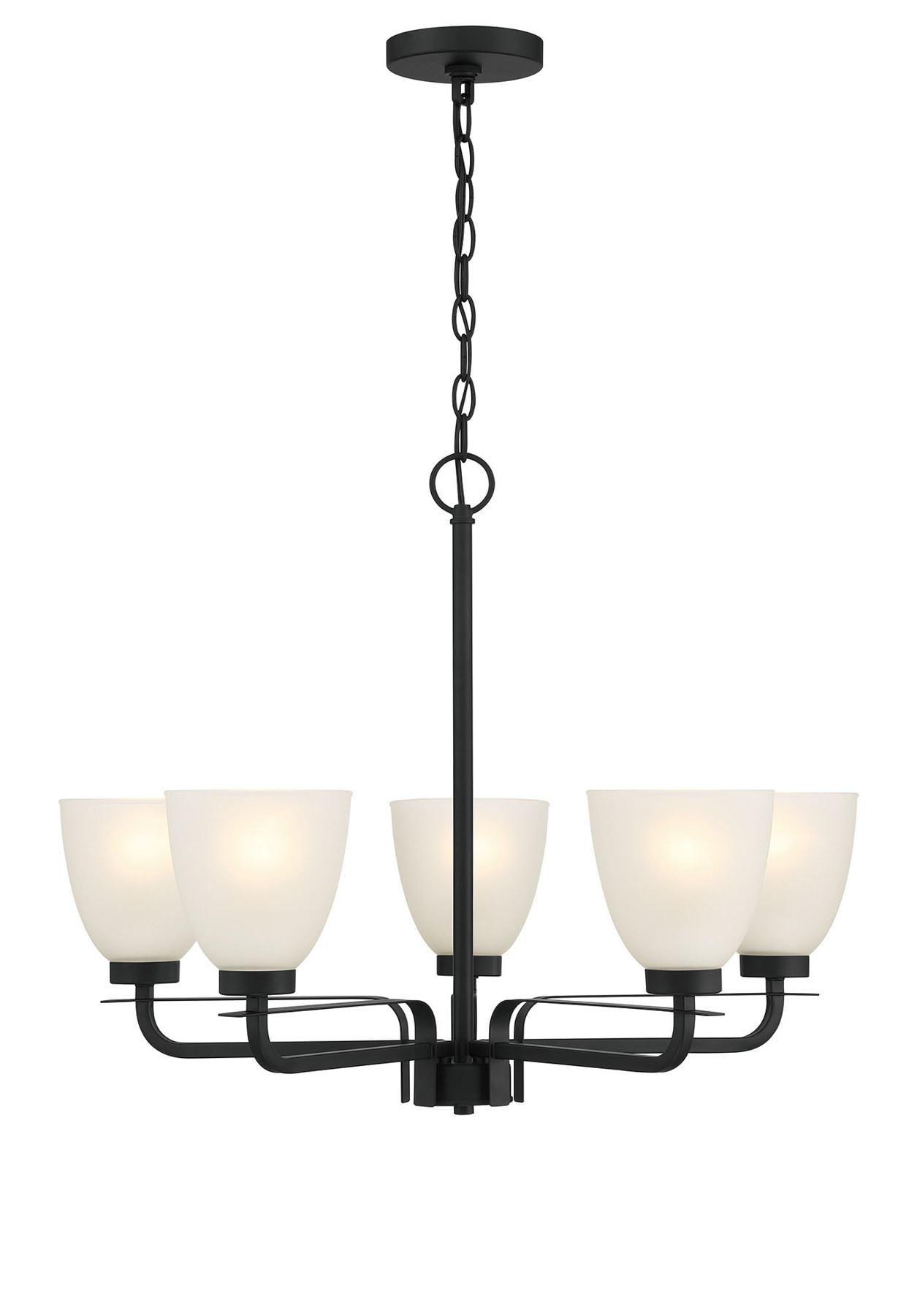 Mini Coal Black 5-Light Chandelier with Etched Glass Shade