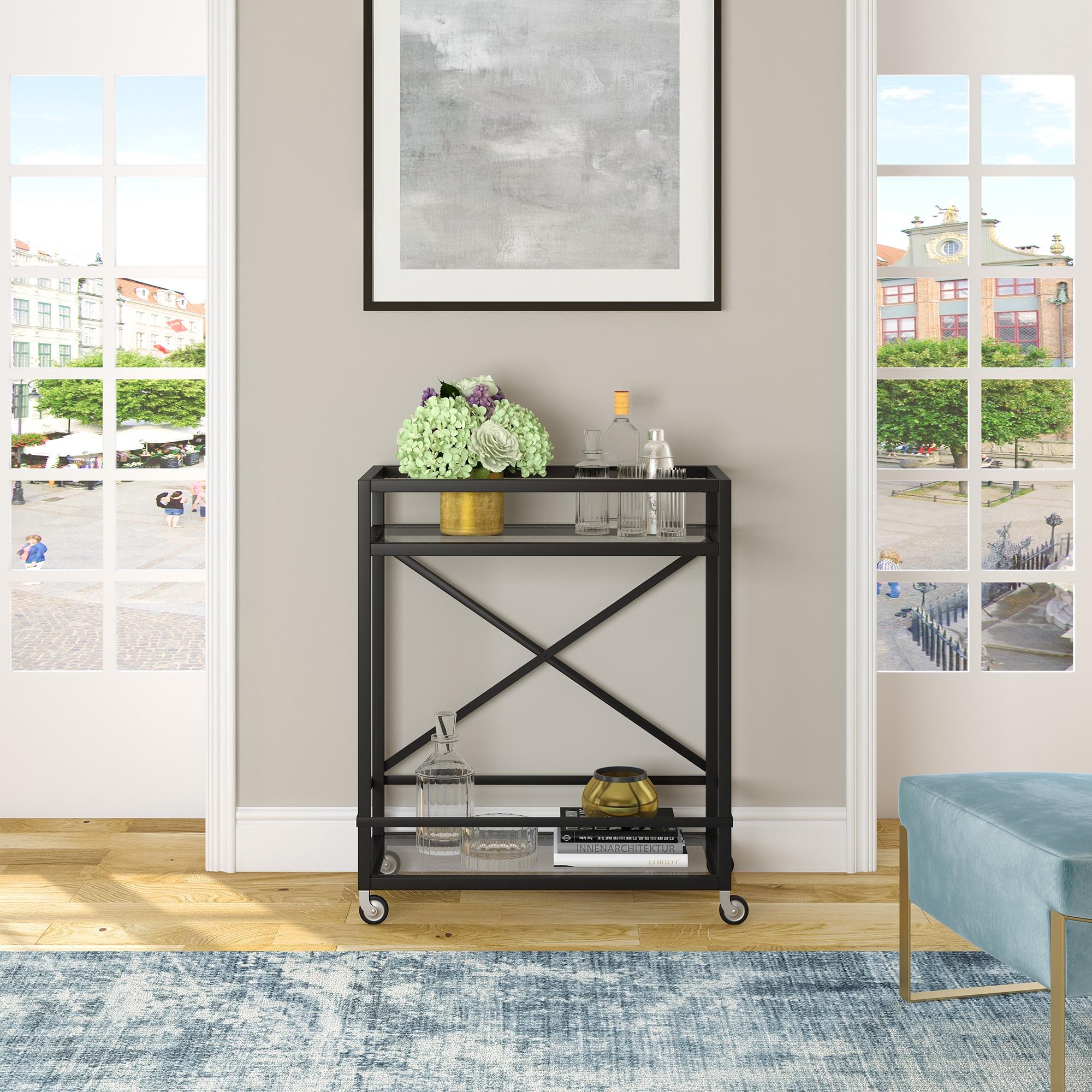 Evelyn&Zoe 30" Blackened Bronze Metal/Glass Bar Cart