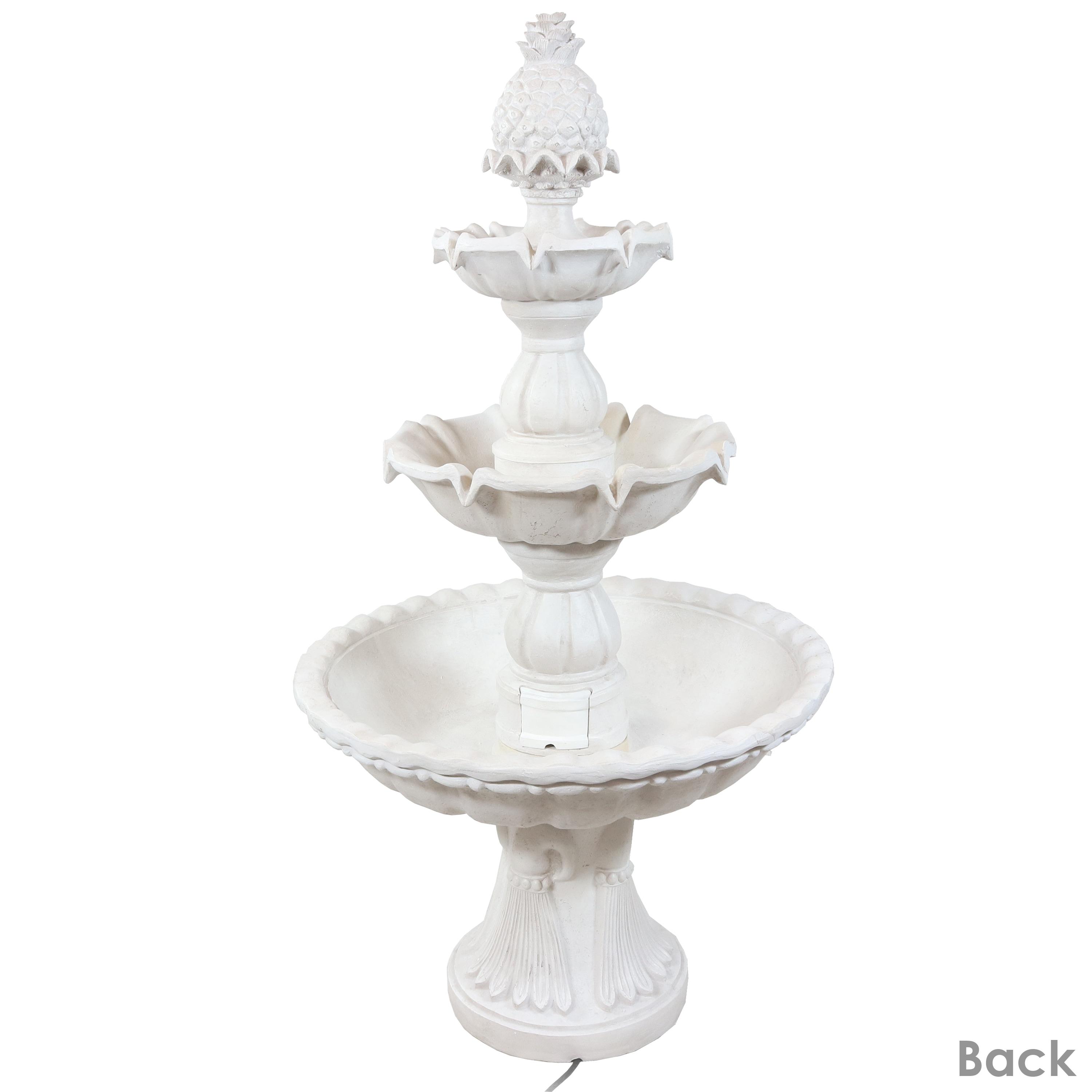 Sunnydaze Electric Fiberglass 3-Tier Welcome Pineapple Top Outdoor Water Fountain - 57" - White