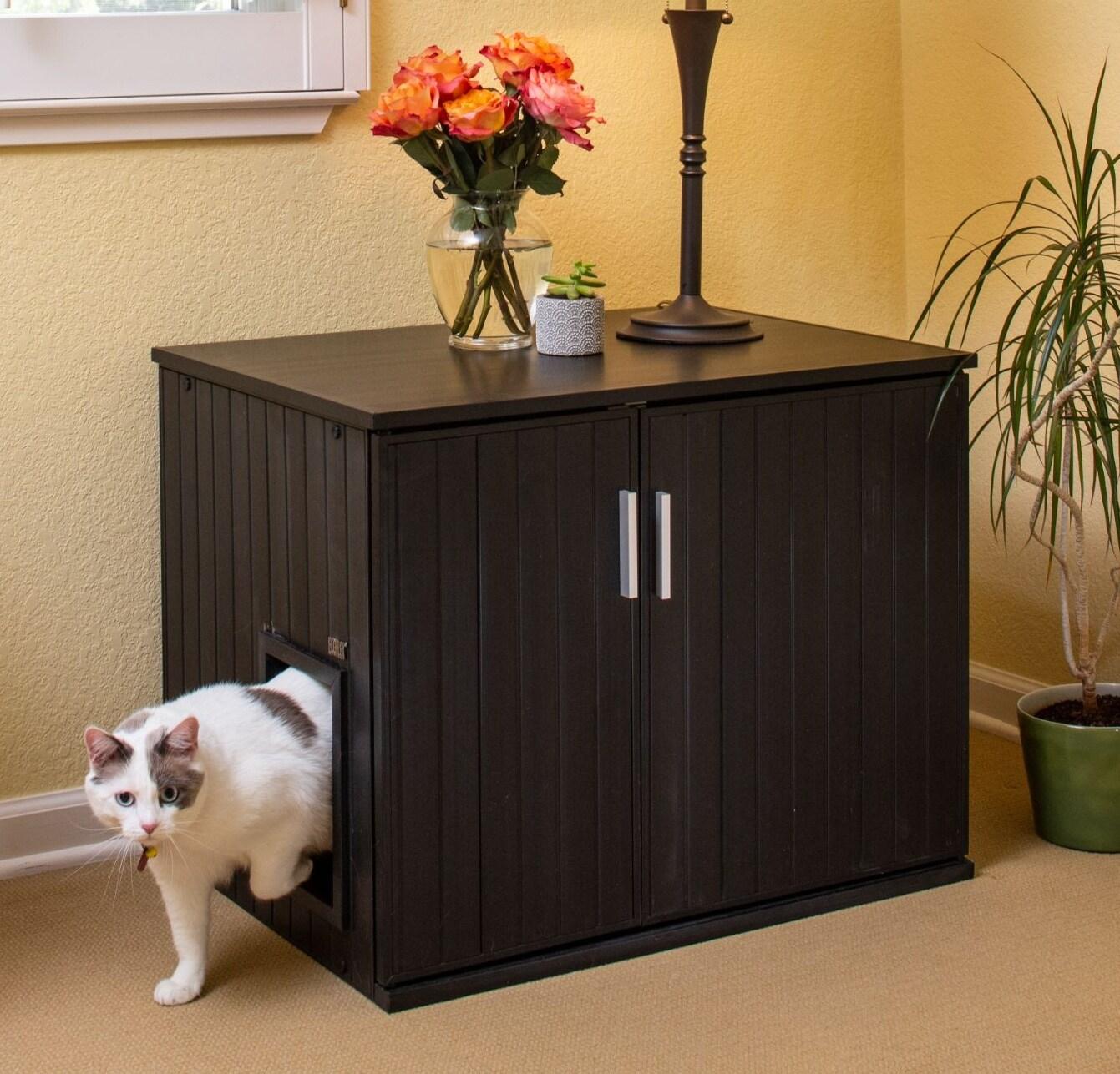 New Age Pet® ECOFLEX® Promax Litter Loo® Litter Box Enclosure Table, Espresso Black - Durable Wood Plastic Composite Cat Litter Box Furniture with No-Track Litter Mat, Easy Clean, Quick Assembly