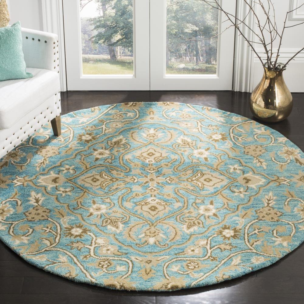 Bella BEL673 Hand Tufted Area Rug - Blue/Taupe - 5' Round - Safavieh.