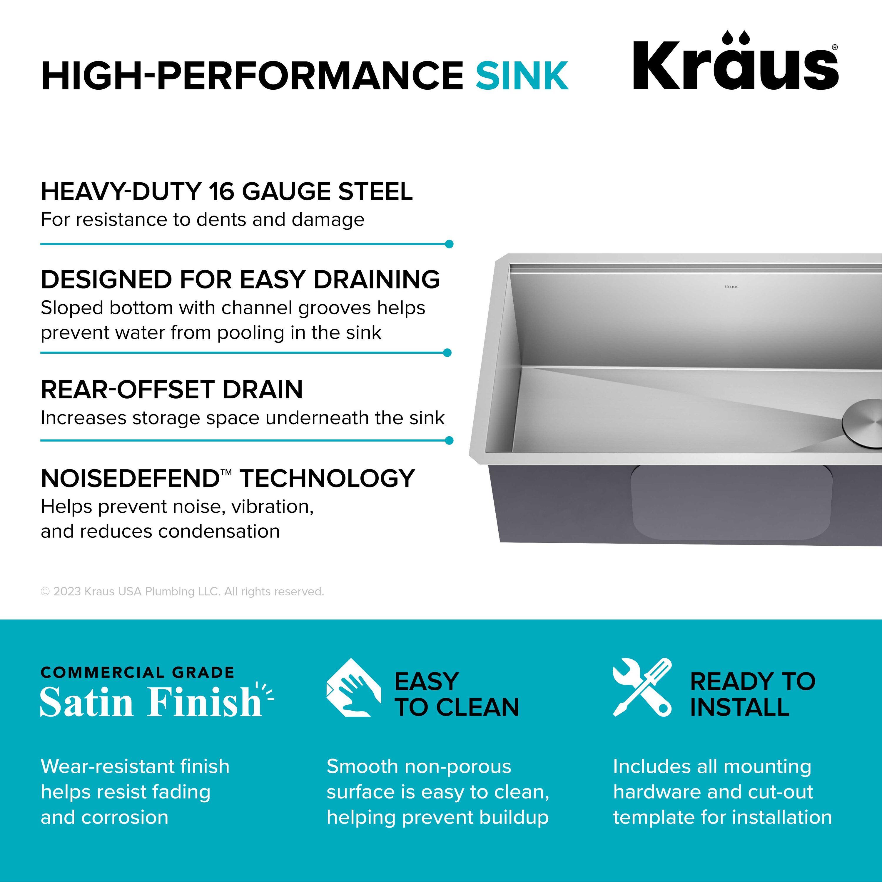 KRAUS® Kore 32" Undermount Workstation 16 Gauge Single Bowl Stainless Steel Kitchen Sink with Accessories