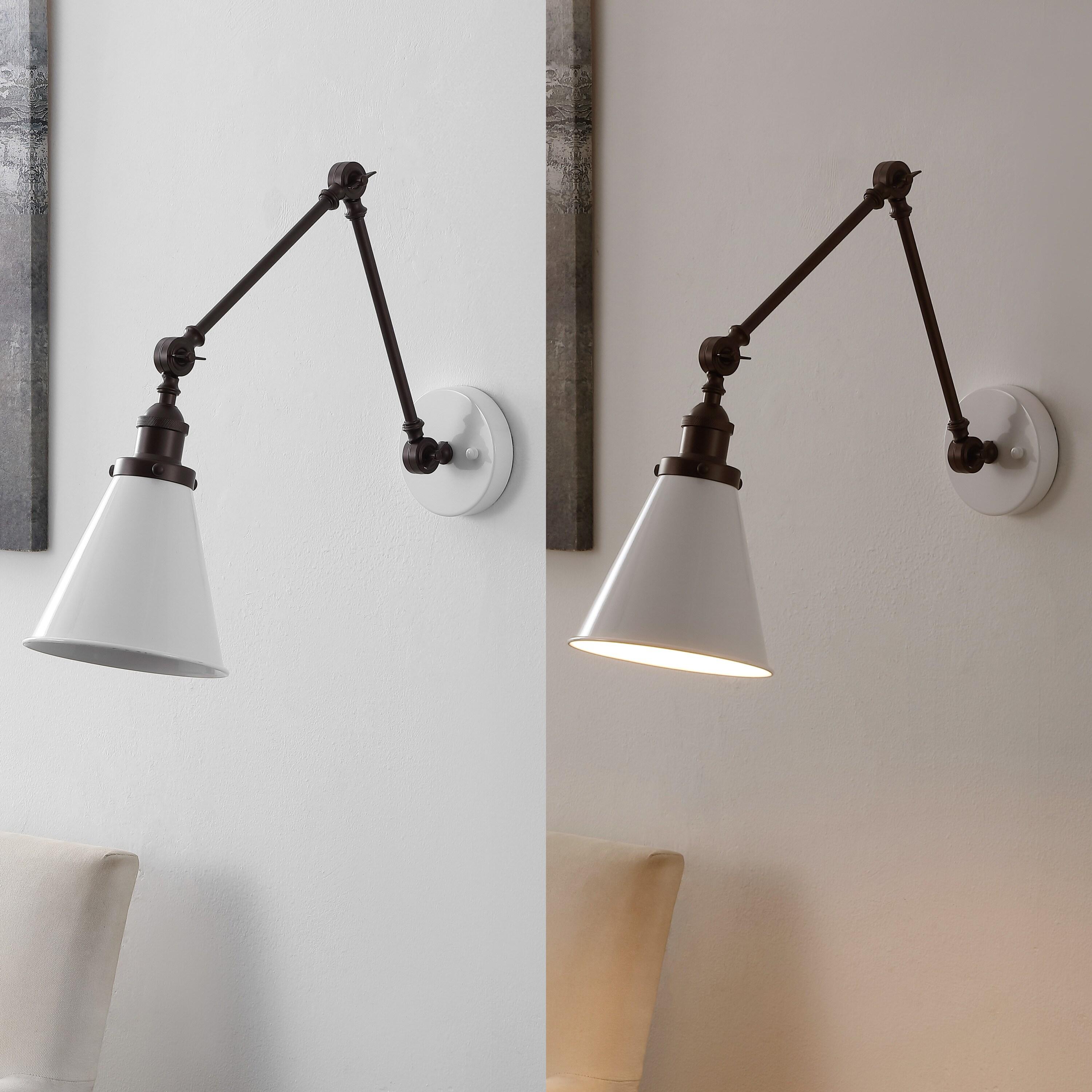 JONATHAN Y Rover 7" Classic Industrial Metal Adjustable Arm LED Wall Sconce, White/Oil Rubbed Bronze (Set of 2)