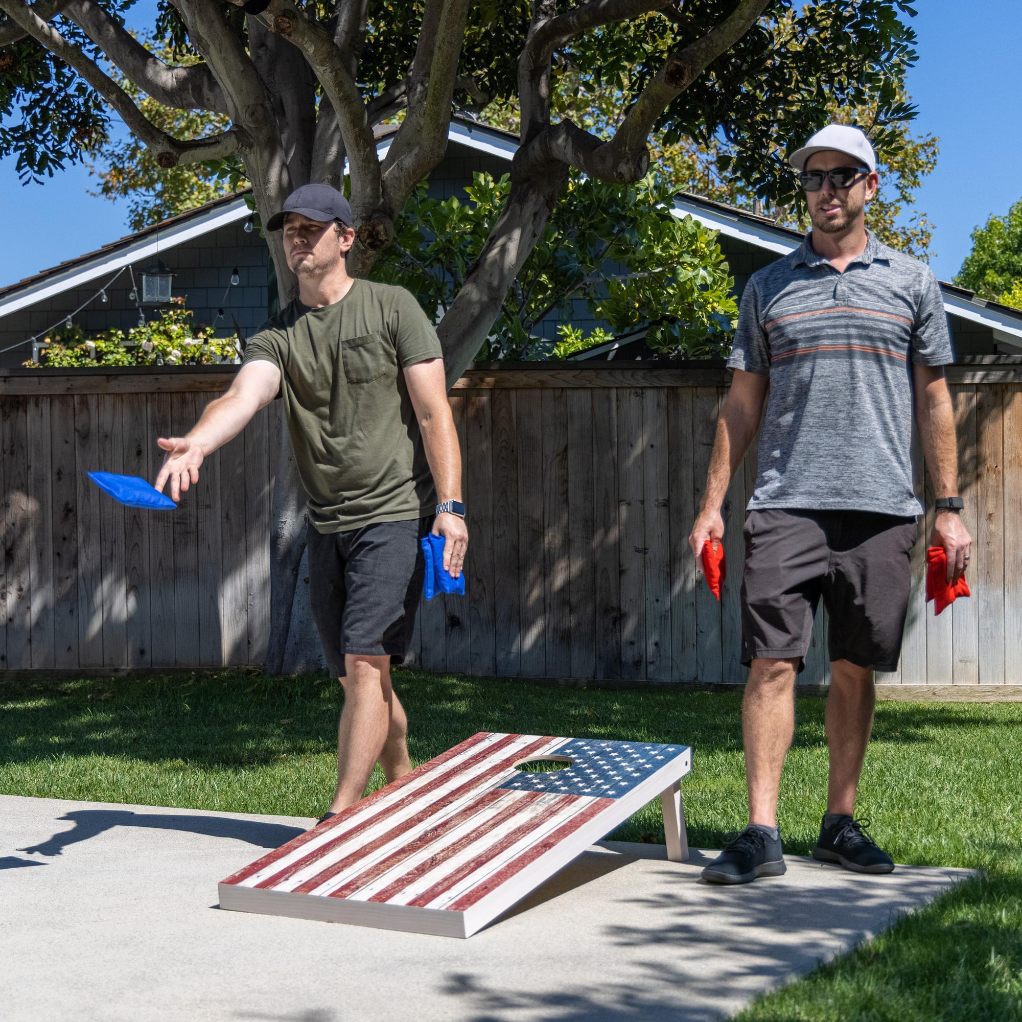 Gosports 4'x2' Reguation Size Premium Wood Cornhole Set - Rustic American Flag Design