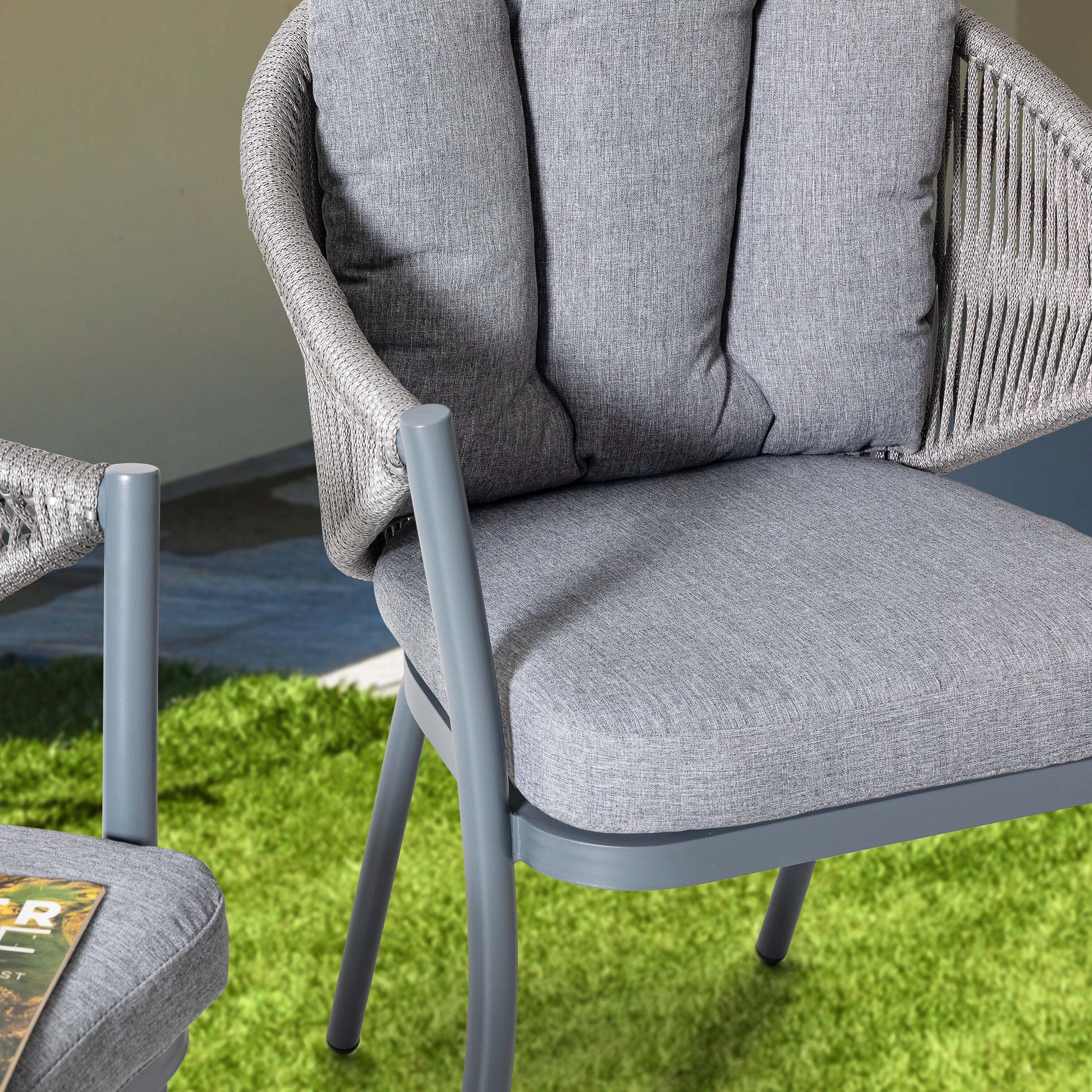 Nuu Garden Patio Dining Chairs Set of 2, Woven Rope Outdoor Dining Chairs, All-Weather Aluminum Arm Chairs with Cushions, No Assembly Light Grey