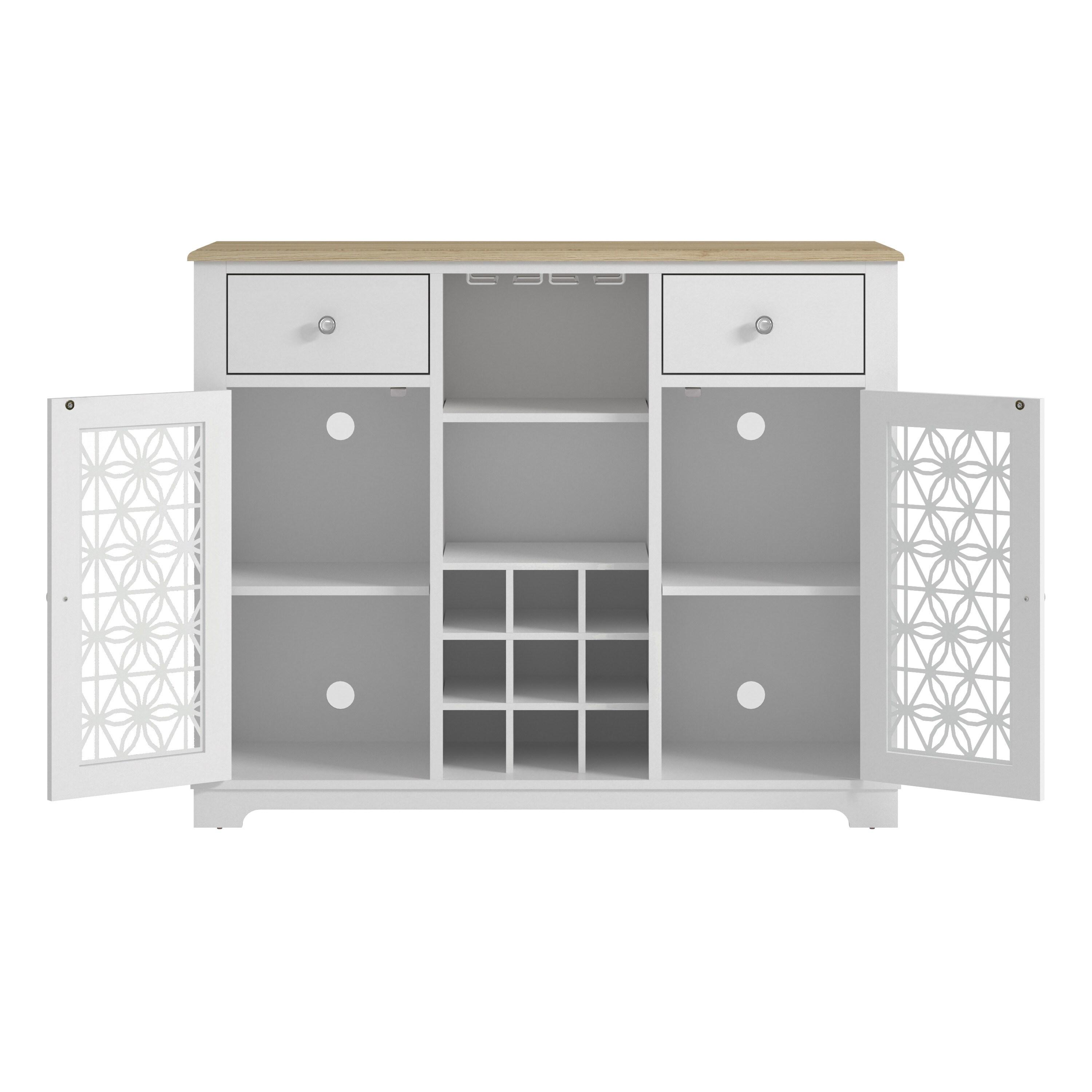 47" Wine Cabinet with Glass Doors Feature and Silk-Screened Pattern Design Cool Gray - Festivo