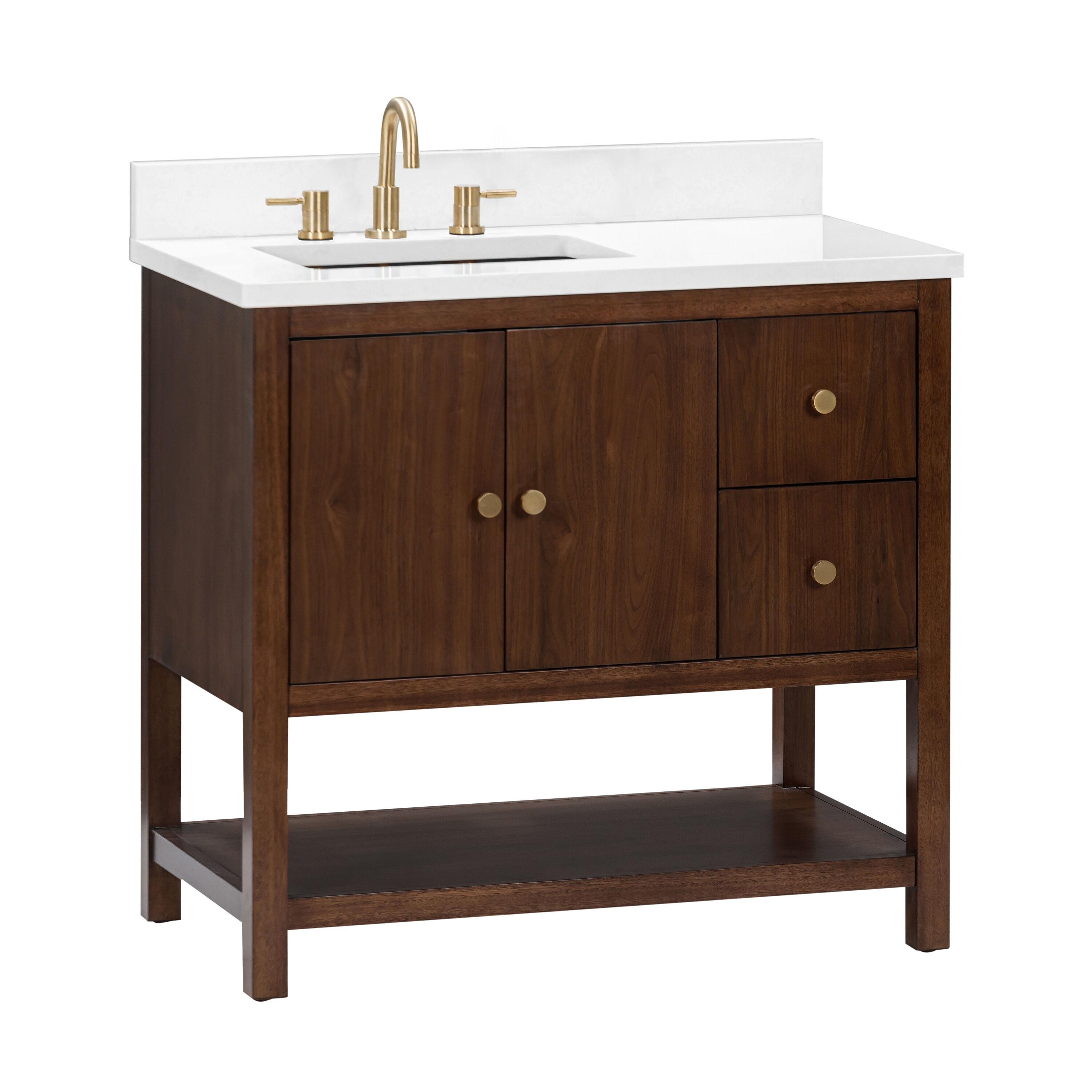 Zoe 37 in. Vanity Combo in Walnut Finish with White Quartz Top