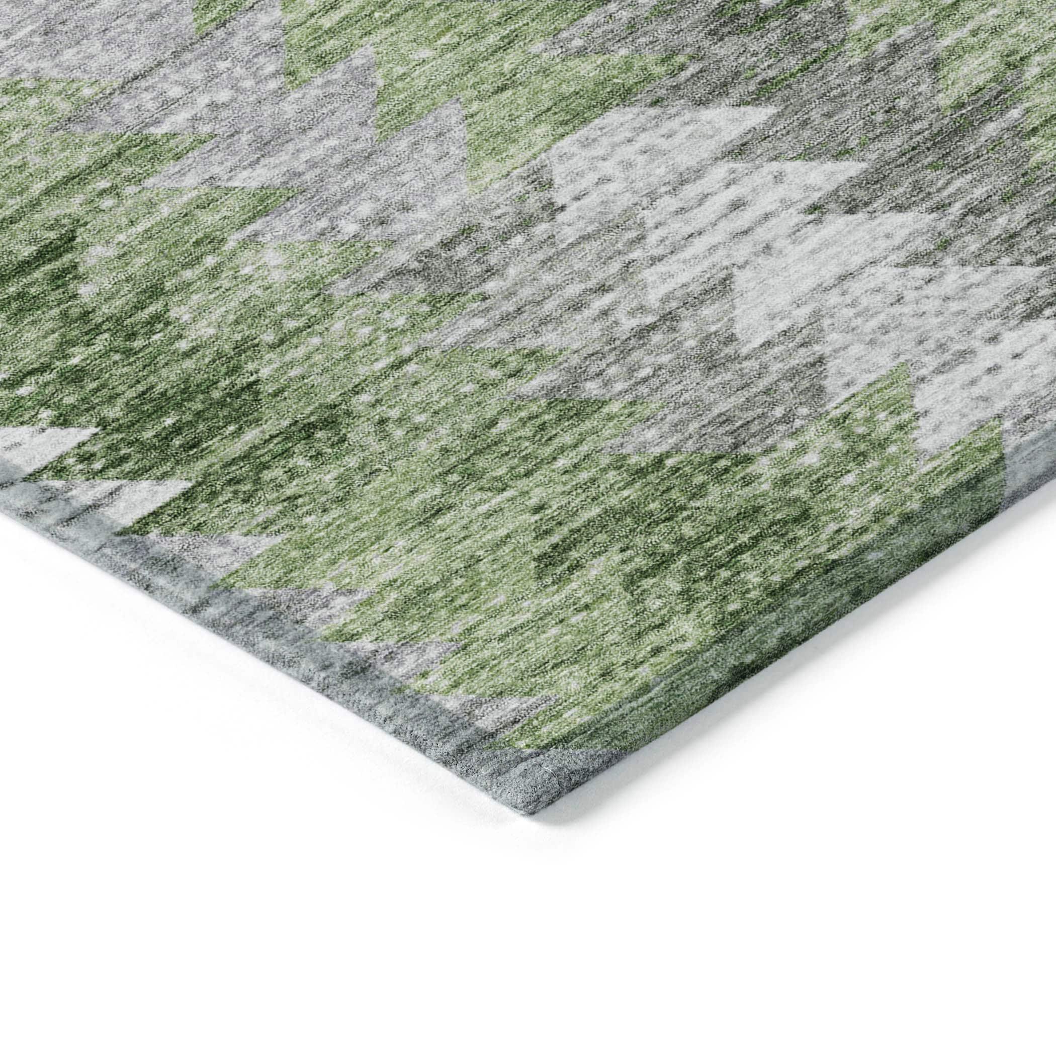 Green and Gray Rectangular Machine Washable Area Rug