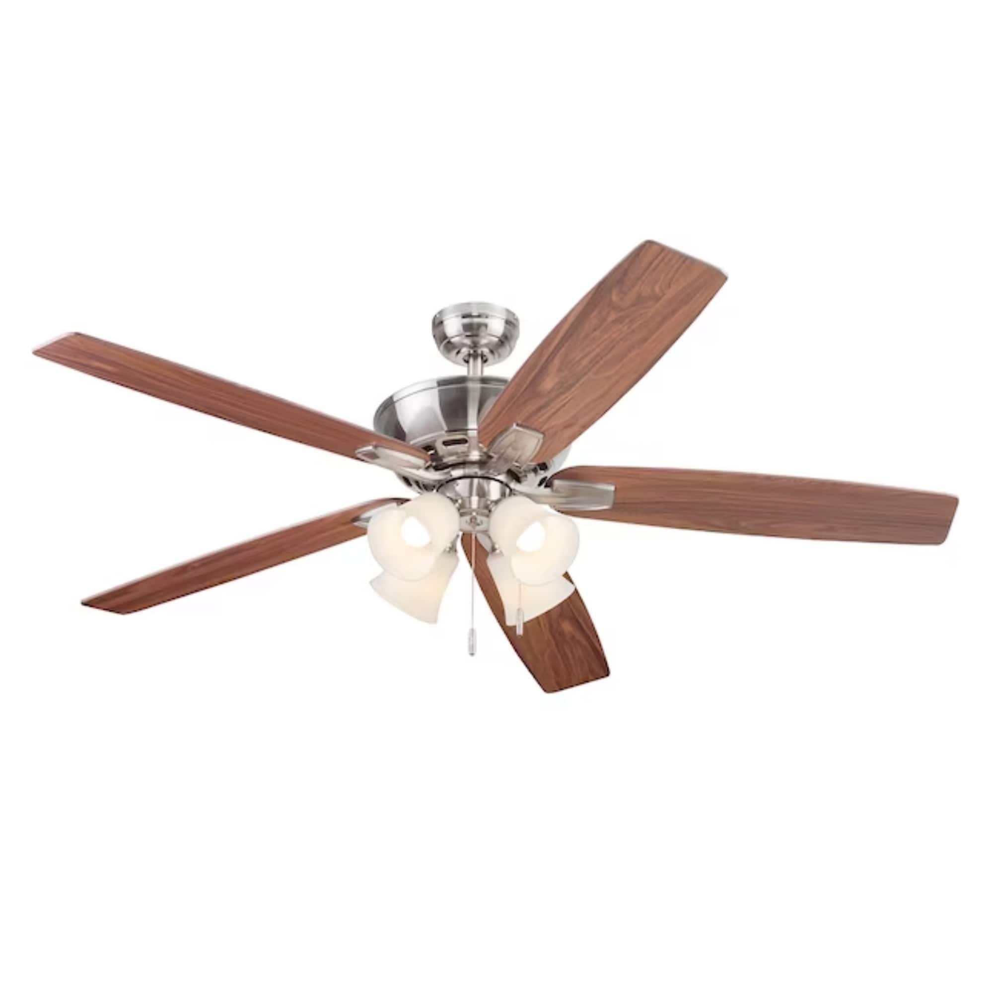 Harbor Breeze Macon Bay 62-Inches Brushed Nickel with Driftwood/Toffee Blades Indoor Downrod mount Standard Ceiling Fan With Light ( 5 -Blade)
