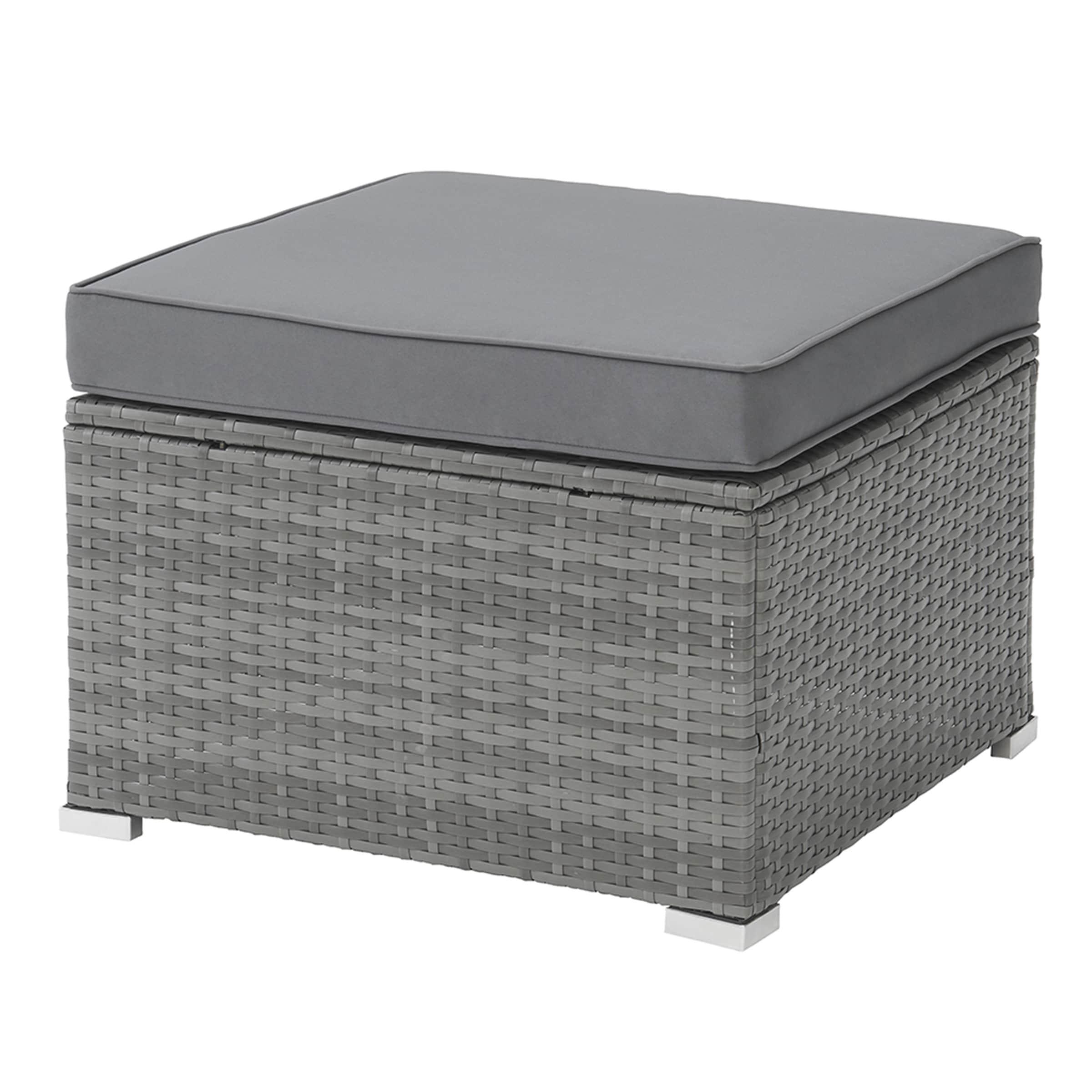 Patio Furniture Set – 3-Piece Rattan Outdoor Sofa, Ottoman, and Table Combo for Deck, Pool, Sunroom or Backyard Furniture by Lavish Home (Gray/Blue)