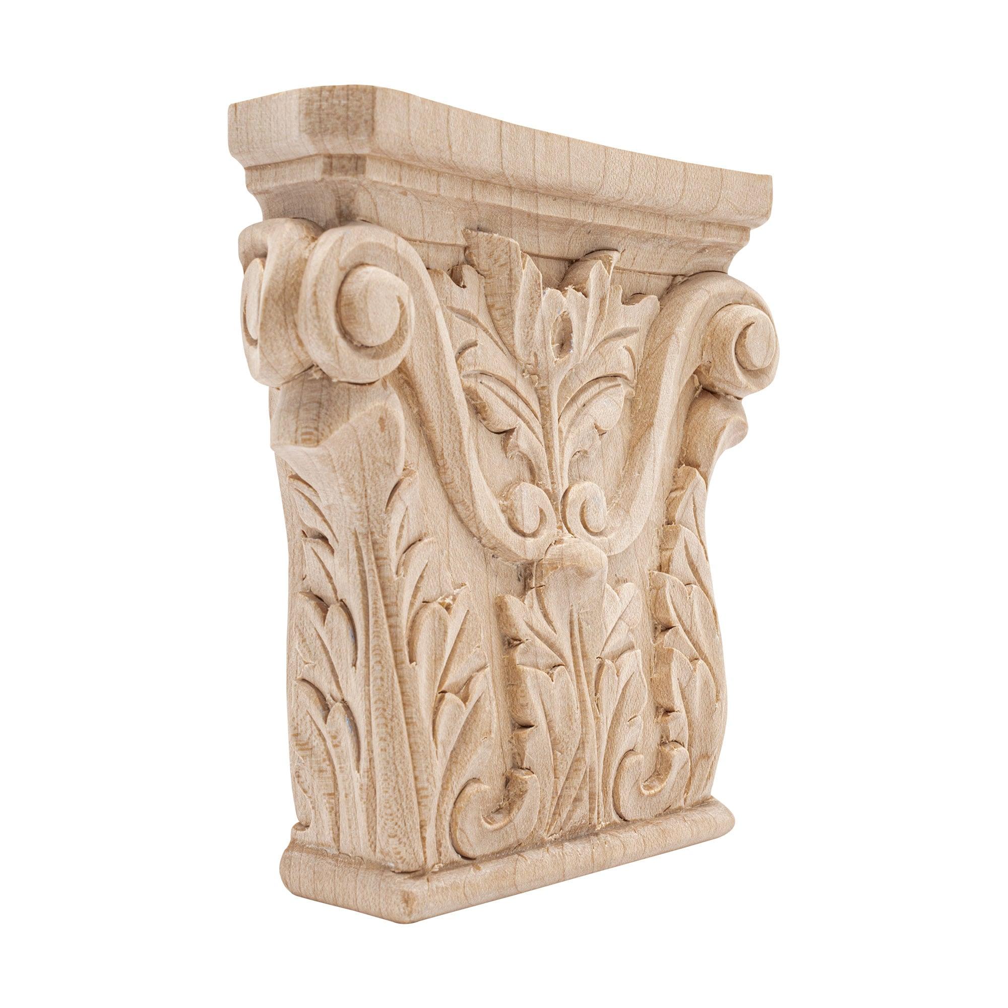 Architectural Products by Outwater L.L.C. 4 in x 3-7/8 in x 1 in Unfinished Acanthus Wood Onlay Capital Wood Applique