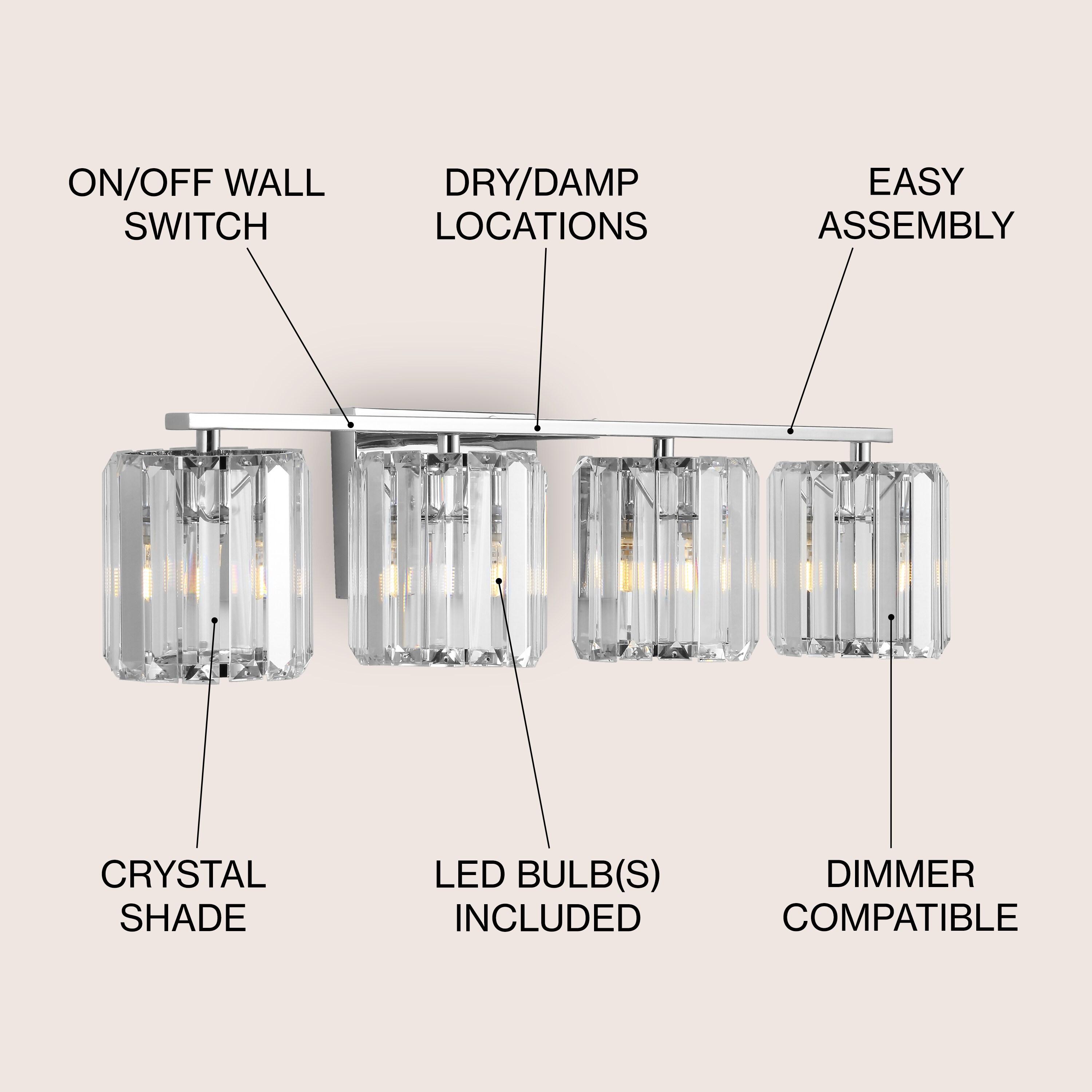 Coco Prism Vintage 29.75" 4-Light Metal/Glass Classic Glam LED Vanity Light, Chrome