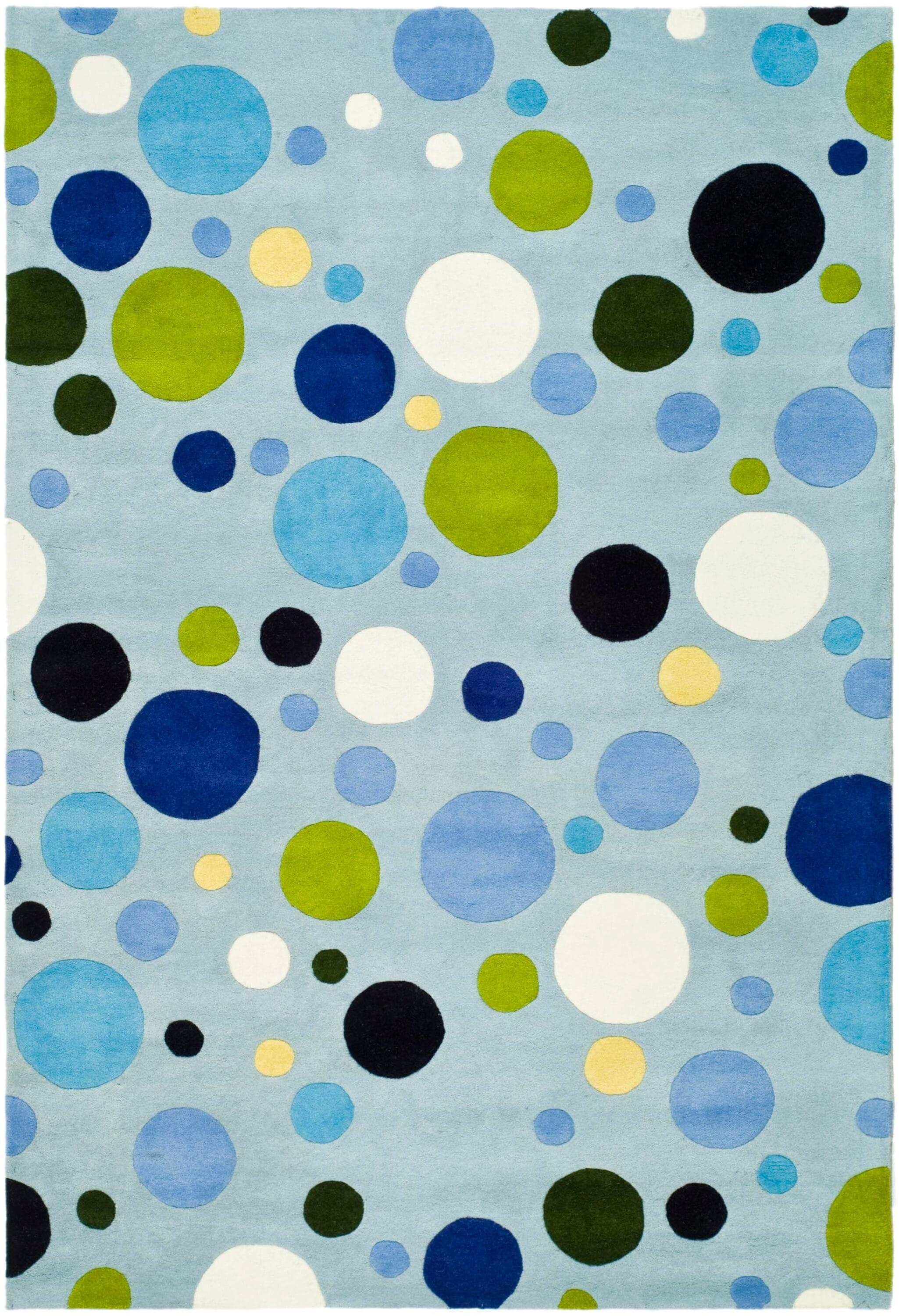 Blue and Multicolor Tufted Wool and Viscose Polka Dot Rug, 6' x 9'