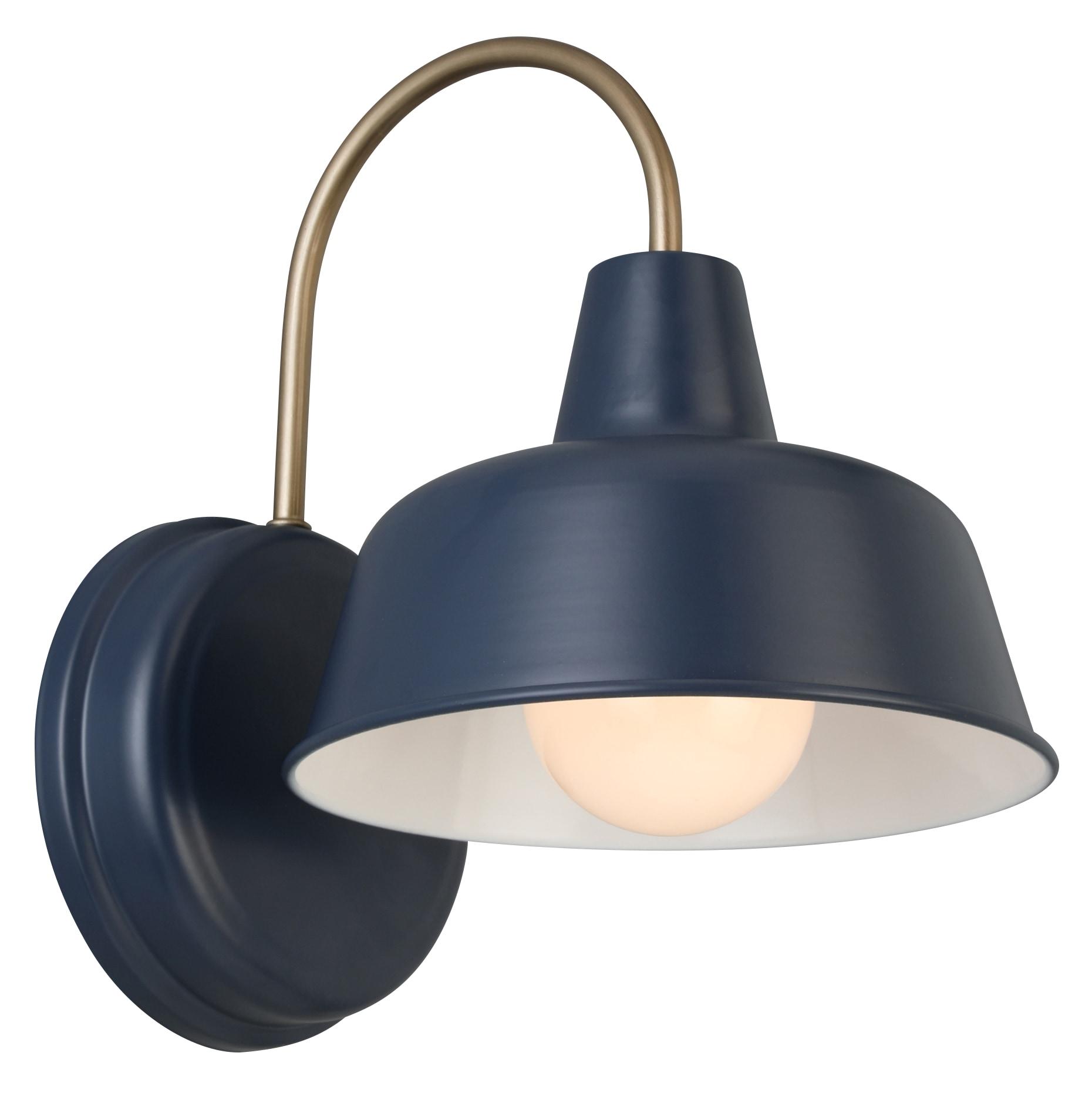 Mason Barn Light Indoor/Outdoor Wall Mount Modern Industrial Farmhouse Design House Wall Light for Patio, Garage, Bathroom, Office, Kitchen, 8-Inch, Matte Navy and Gold, 588277