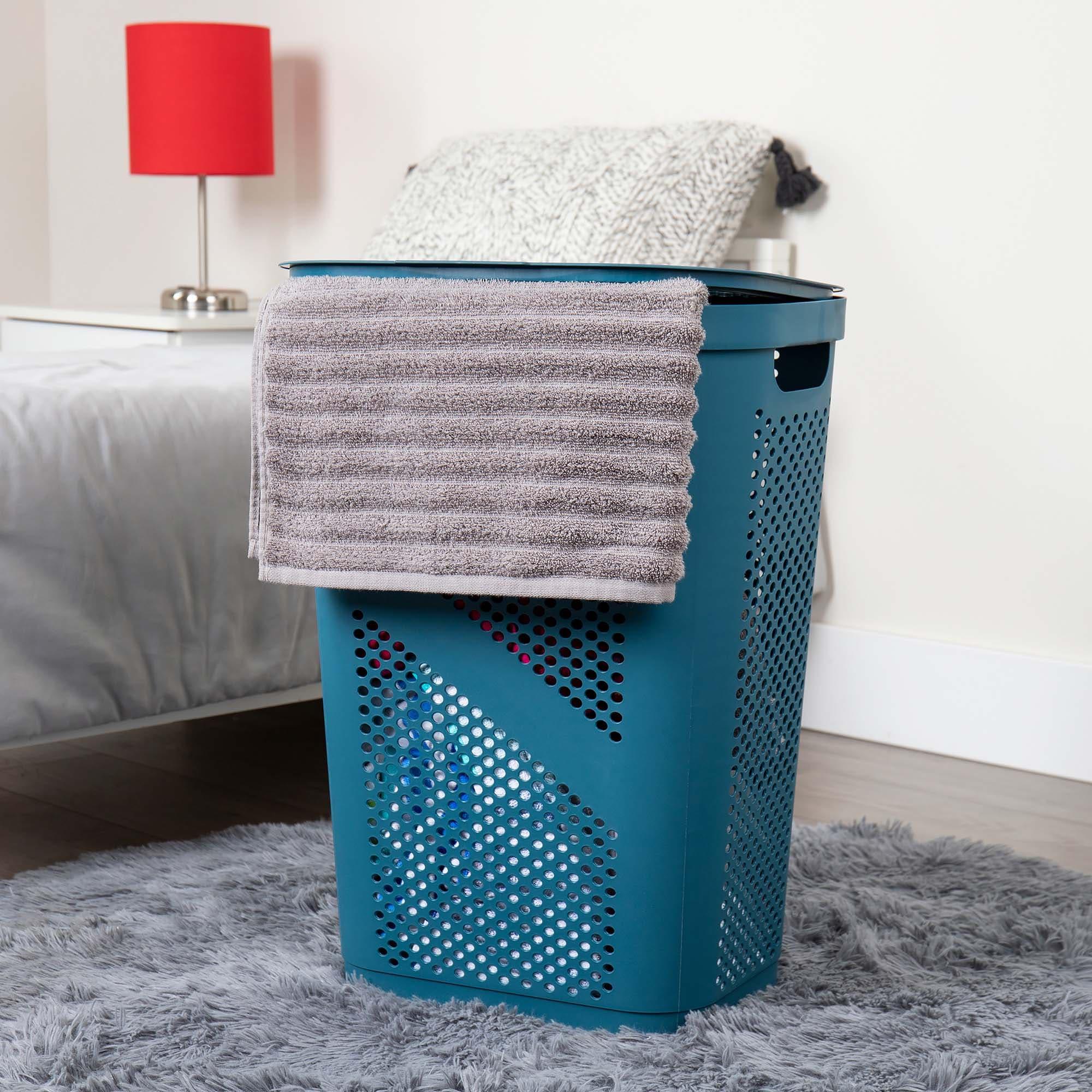 Mind Reader Mind Reader 60L Slim Laundry Hamper, Clothes Basket, Lid, Ventilated, Plastic, 17.25"L x 13.75"W x 23.5"H, 2-Pack