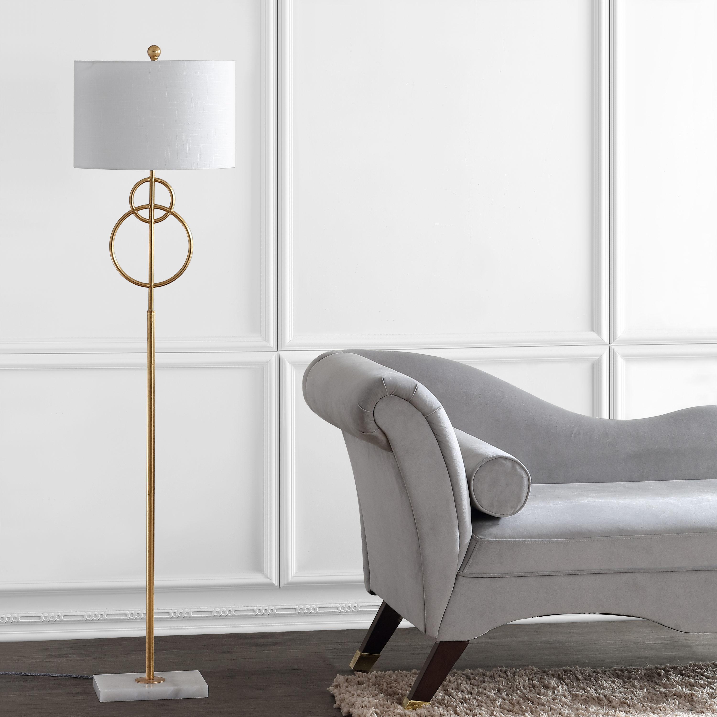 JONATHAN Y JYL1097A Haines 60" Modern Circle Marble/Metal LED Floor Lamp, Classic, Glam, Transitional for living room, dinning room, bedroom, office Bulb Included, Gold