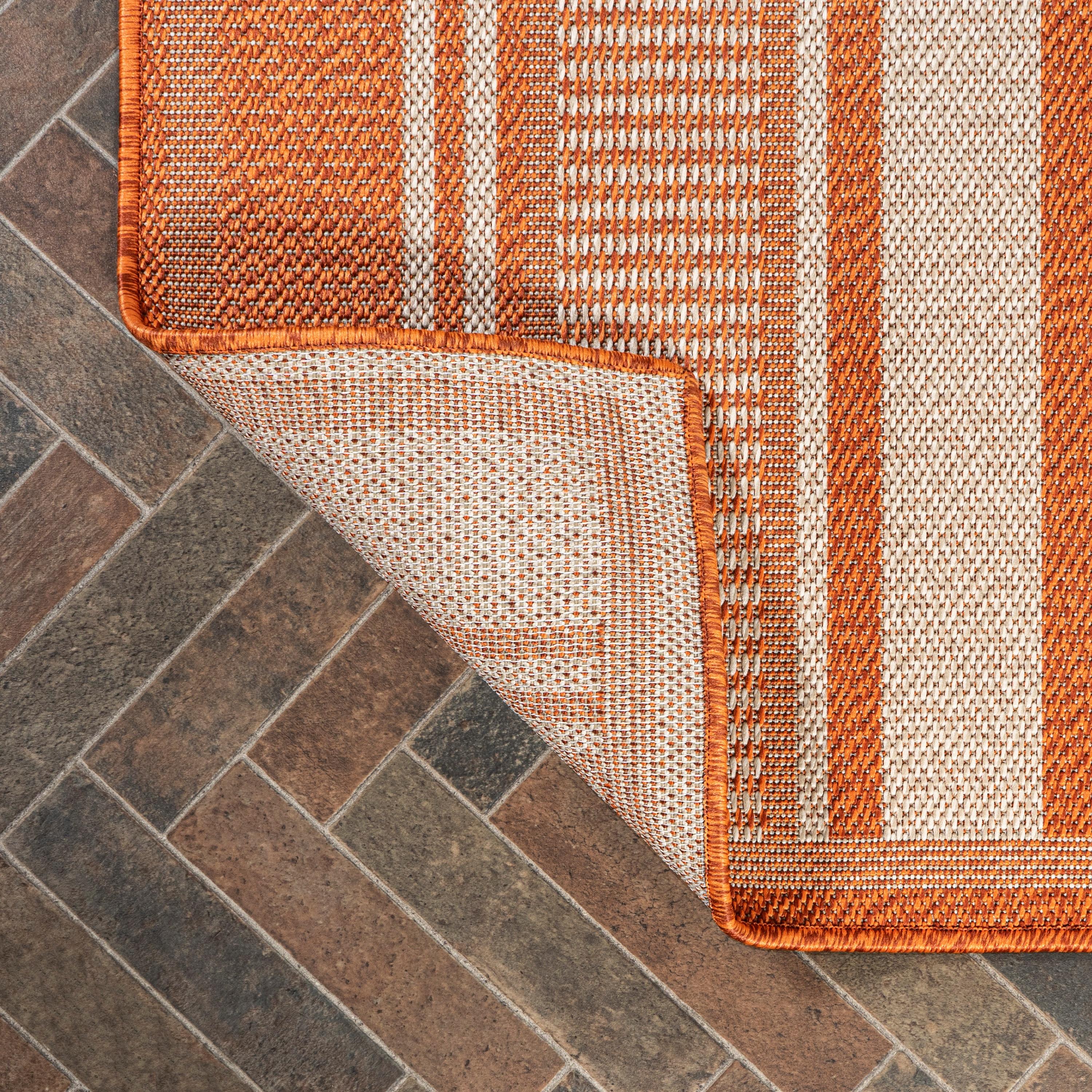 5' x 8' Haynes Modern Double Stripe Indoor/Outdoor Area Rug, Orange/Cream - JONATHAN Y
