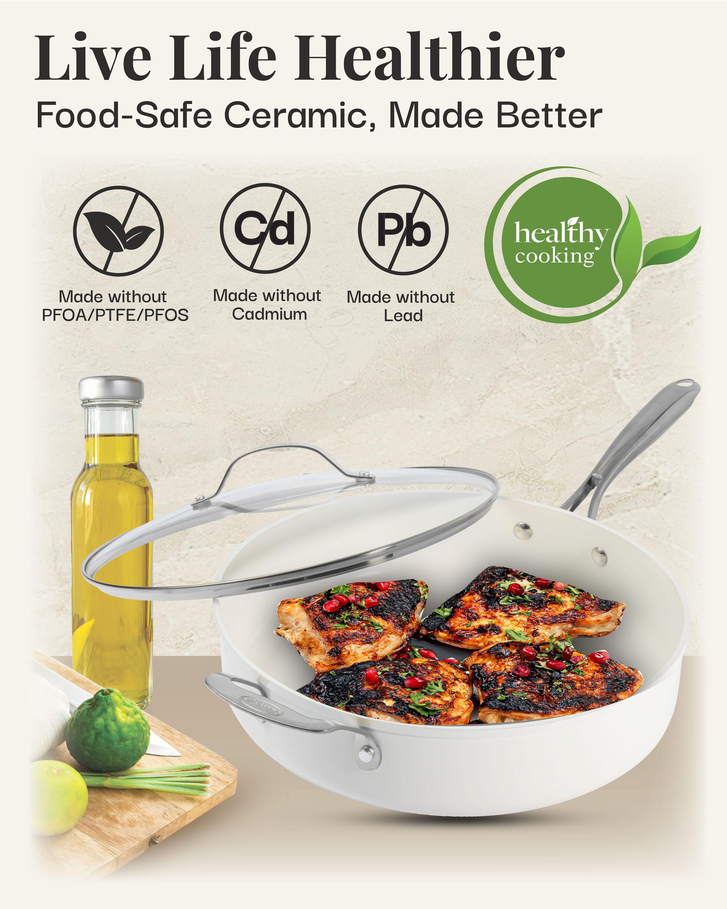 Gotham Steel Gotham Steel Naturals Cream Ultra Nonstick Ceramic 5.5 Qt Jumbo Cooker Pan with Lid