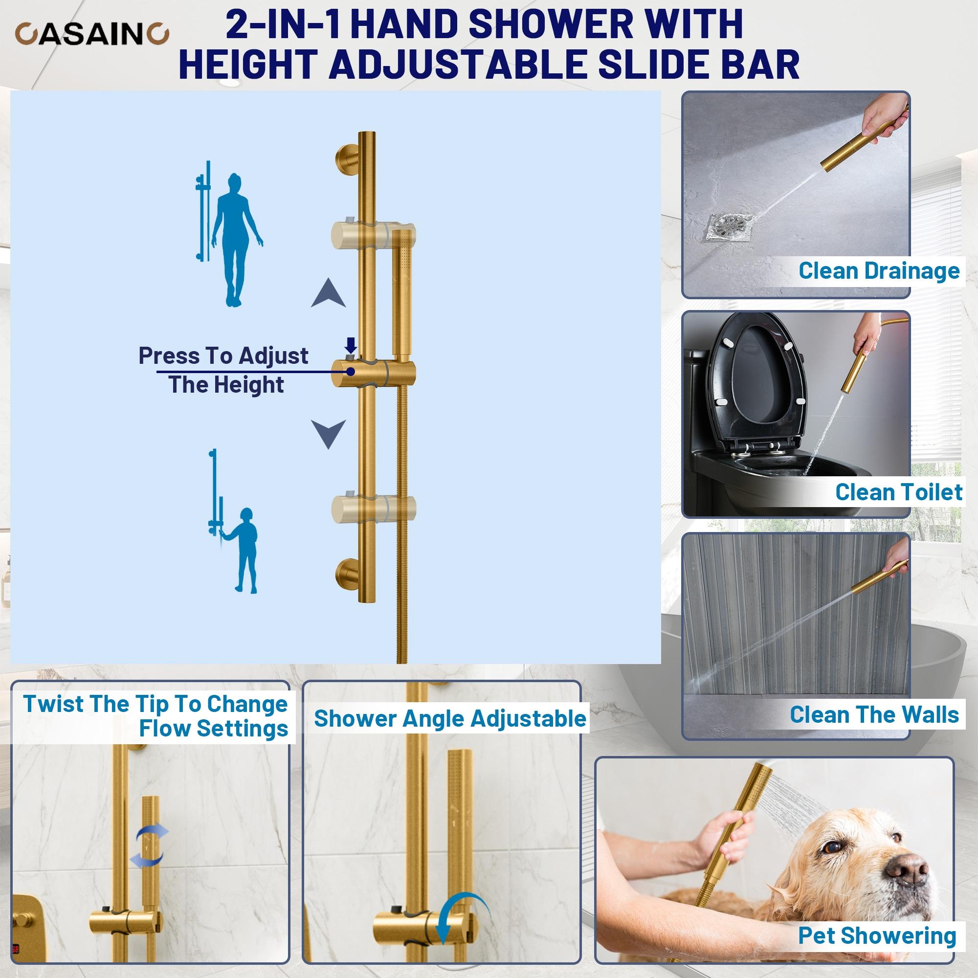 3-Function 12 Inch Temperature Digital Display Shower System With 2-Setting Slider Bar Handheld And 4Pcs Body Jets