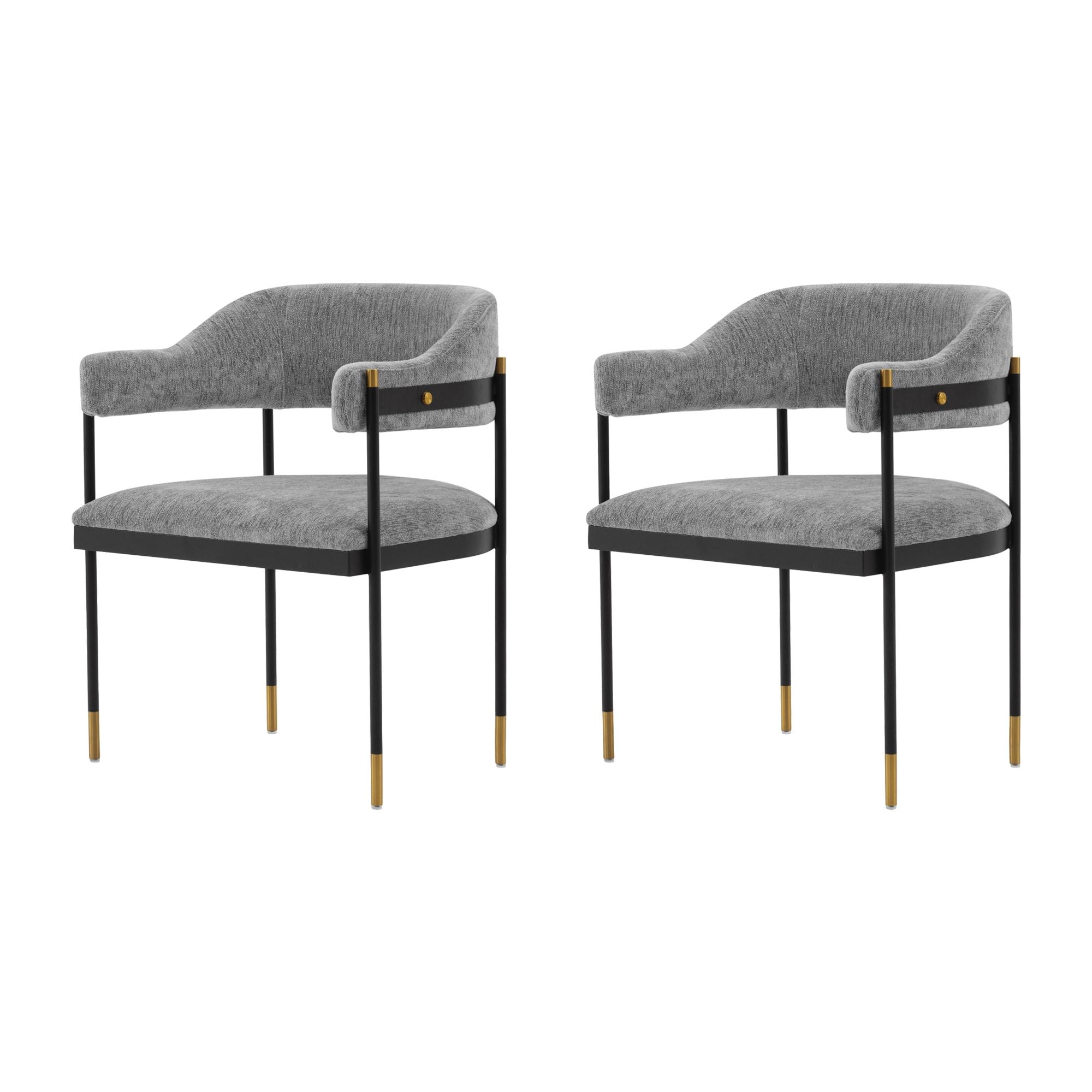 Set of 2 Lia Modern Boucle Dining Armchairs with Brushed Gold Accents - Manhattan Comfort