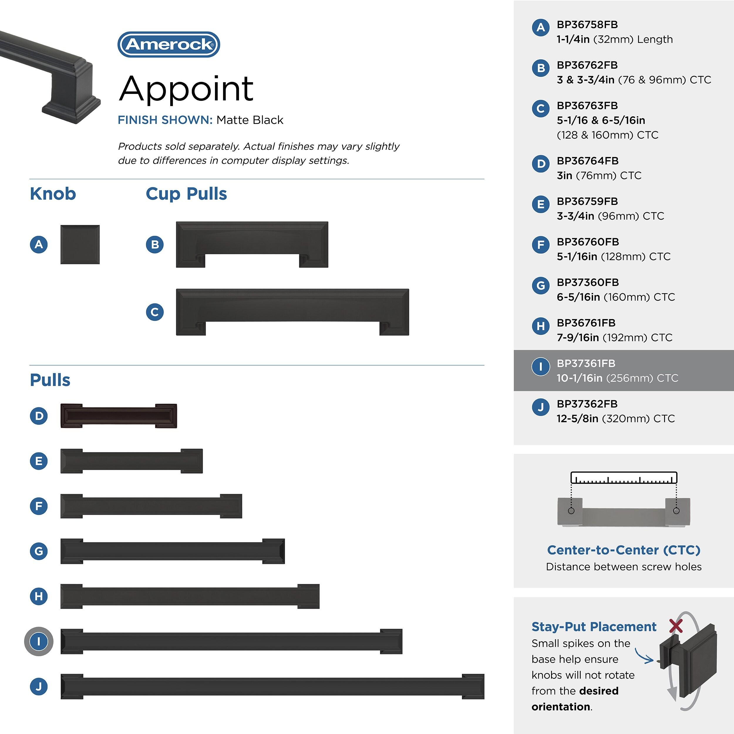 Amerock Appoint 10-1/16 inch (256mm) Center-to-Center Matte Black Cabinet Pull