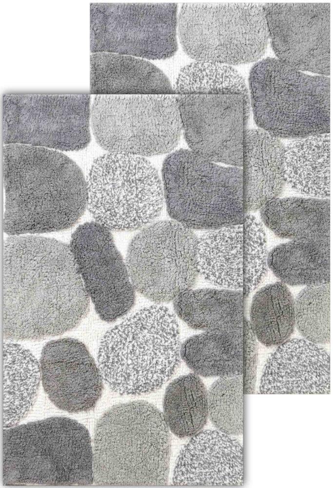 Chesapeake Geometric Grey Cotton Bath Rug, Non-Slip Backing (2 Count)