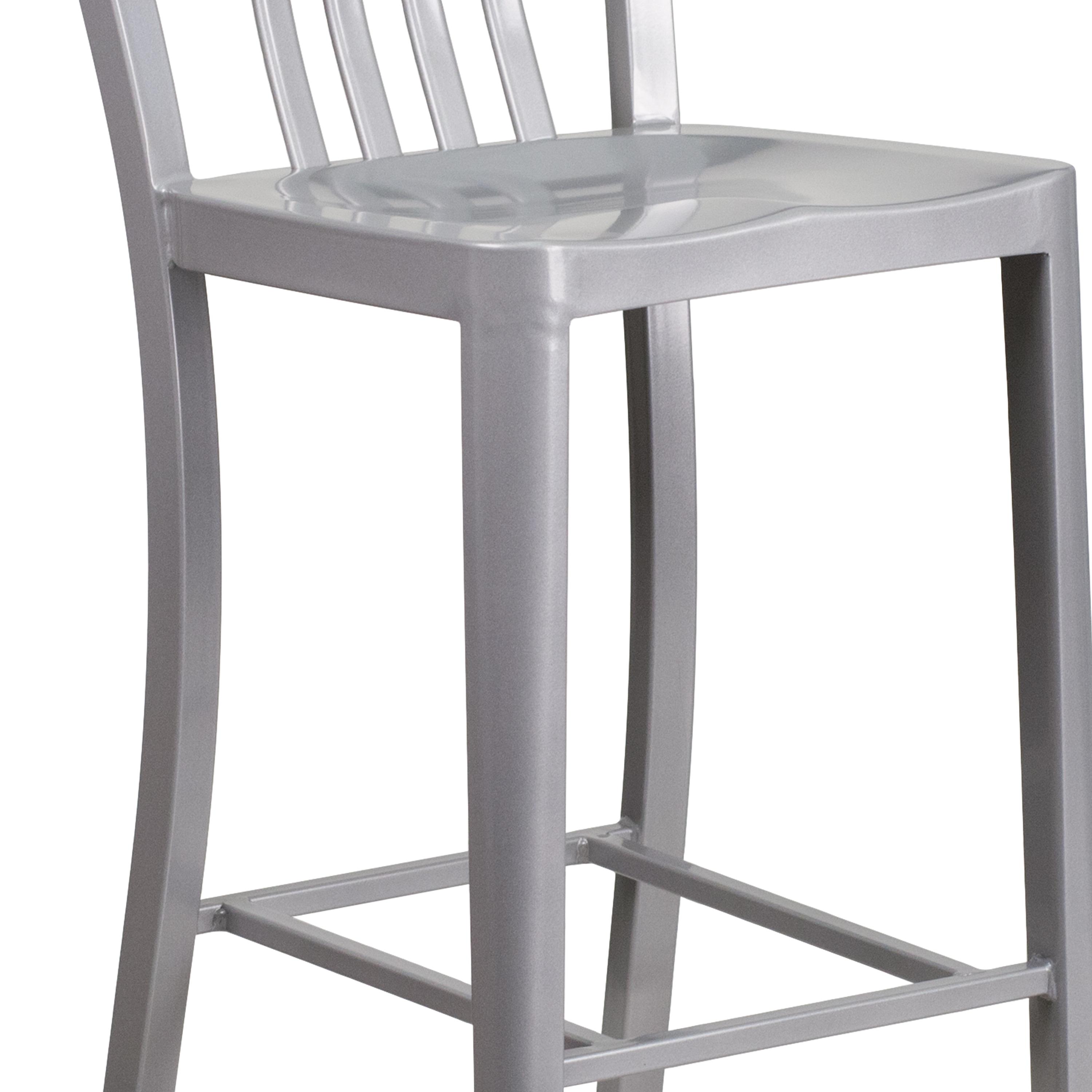 Flash Furniture Commercial Grade 30" High Silver Metal Indoor-Outdoor Barstool with Vertical Slat Back