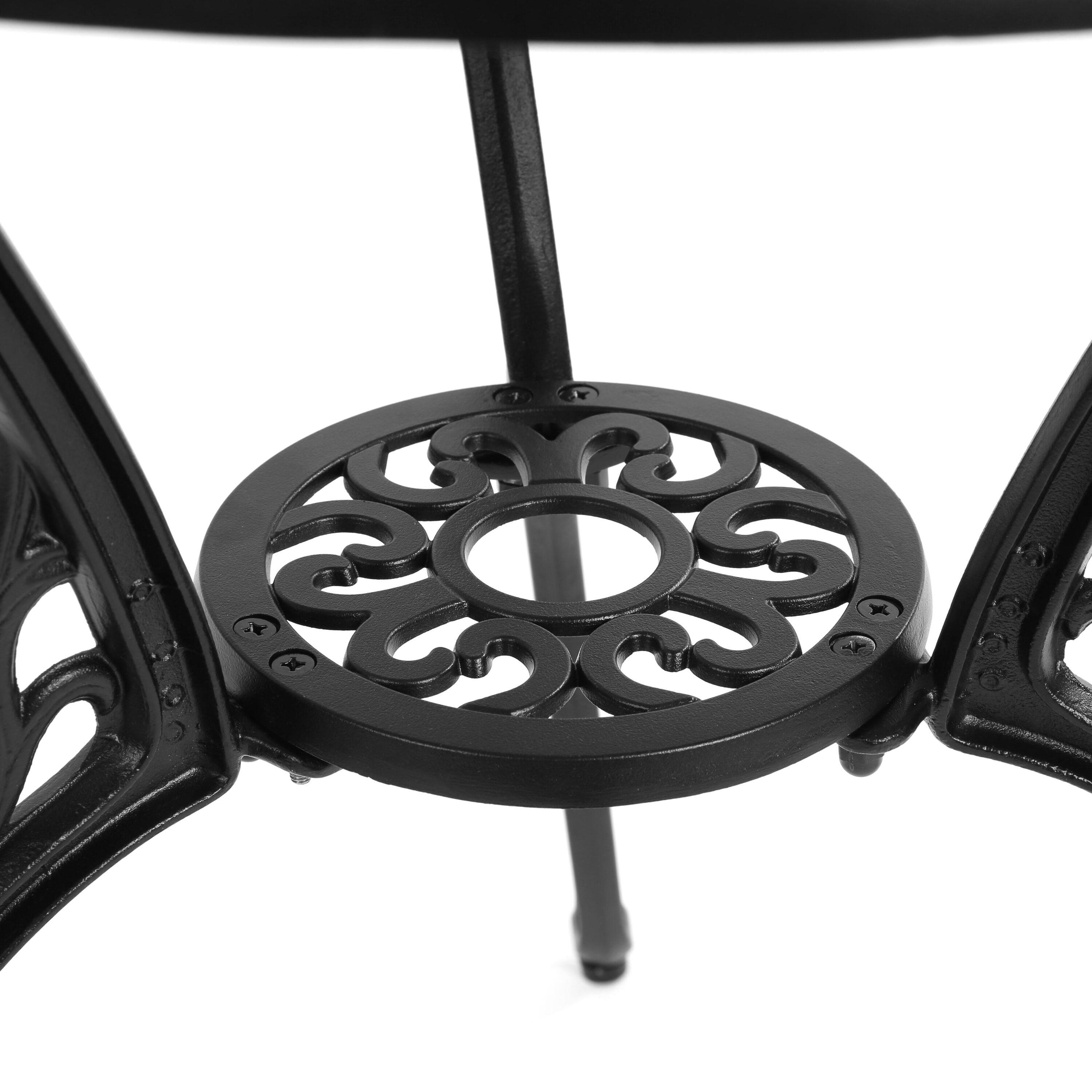 Black Cast Aluminum 3-Piece Bistro Set with Round Table and Armless Chairs