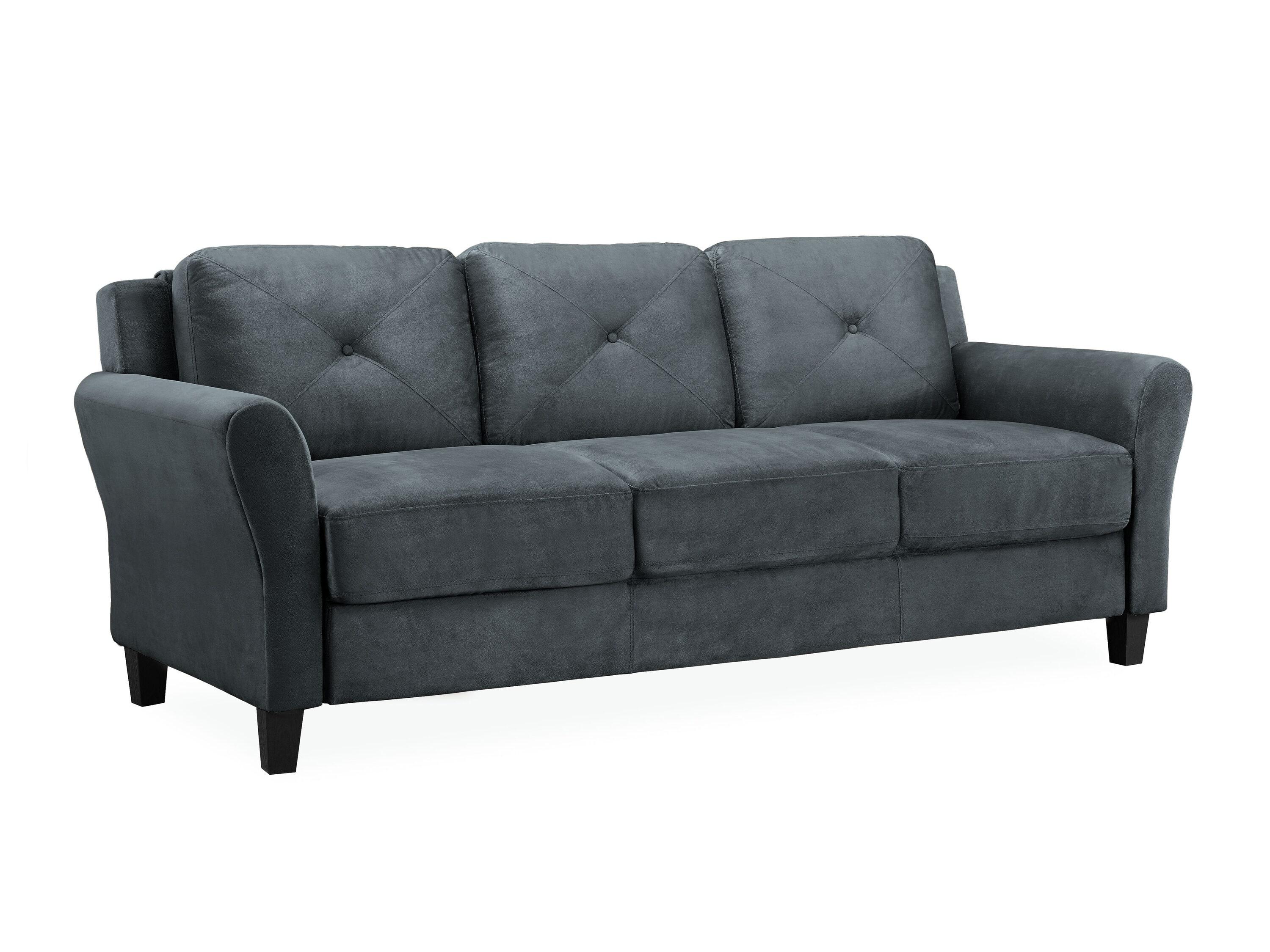 Lifestyle Solutions Taryn Traditional Sofa with Rolled Arms, Dark Gray Fabric