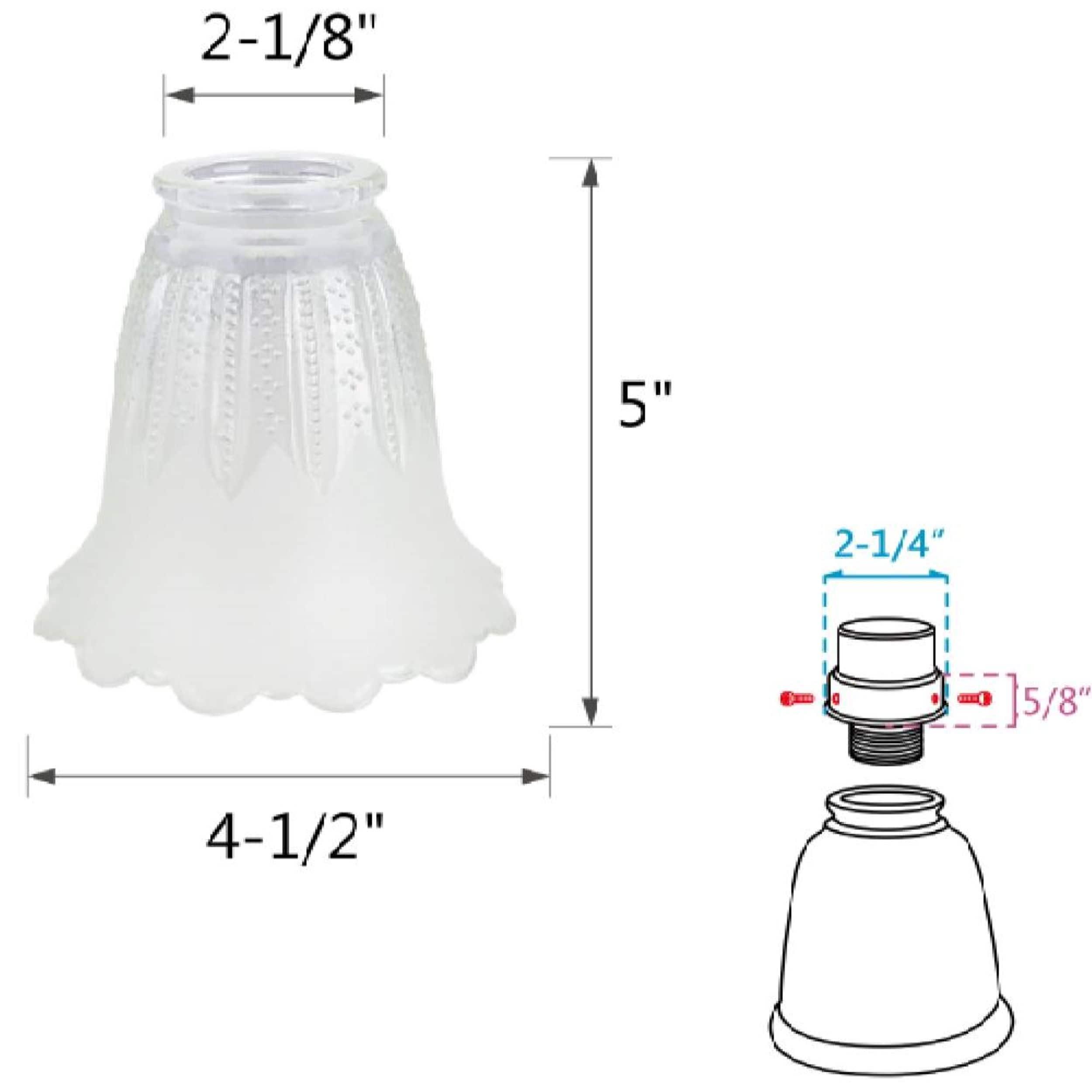 Aspen Creative 23078-4 Clear & Frosted Transitional Style Replacement Glass Shade, 2-1/8" Fitter Size, 4-1/2" high x 5" diameter, 4 Pack